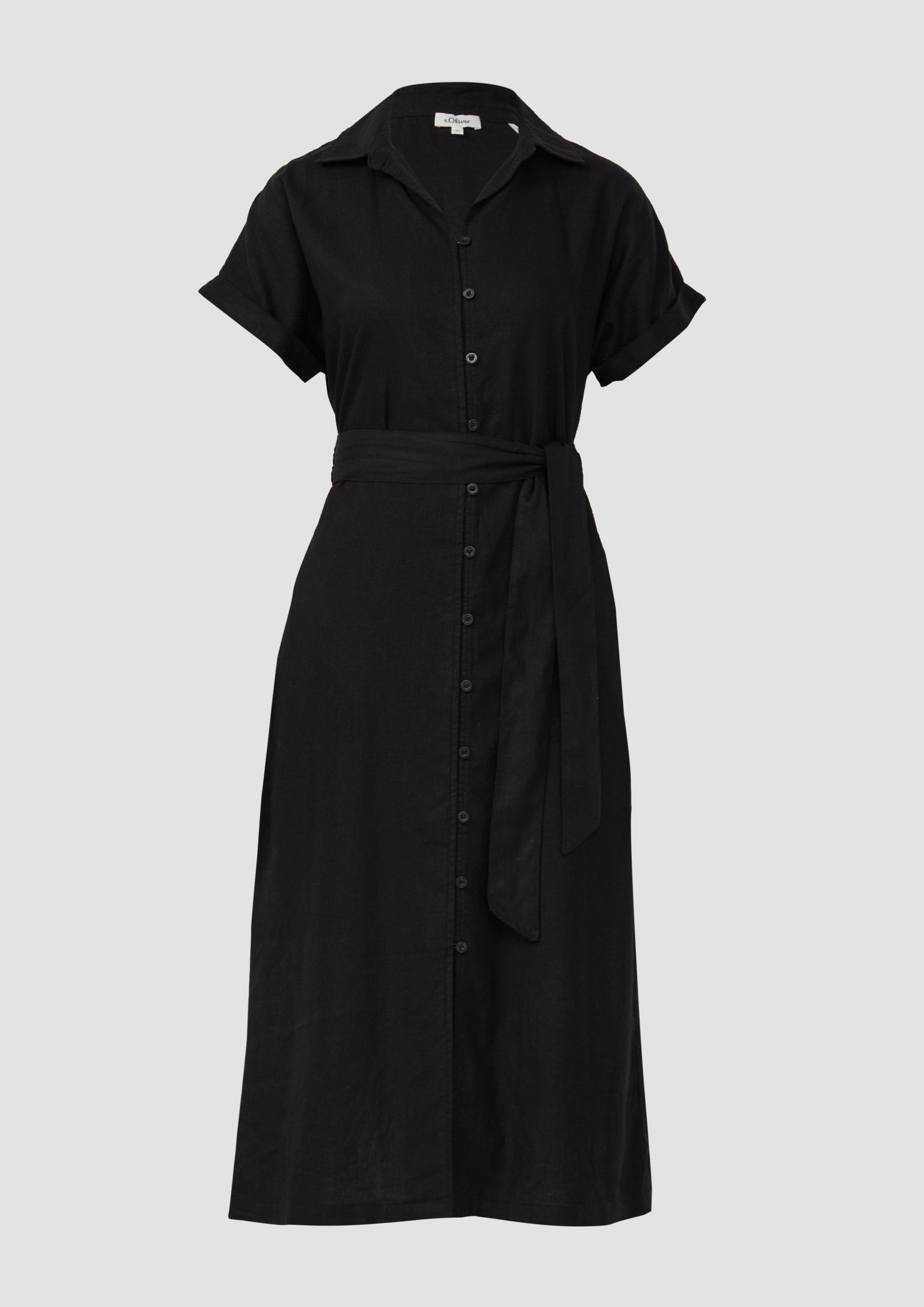 s.Oliver - Midikleid aus Leinenmix mit Eingrifftaschen, Damen, schwarz