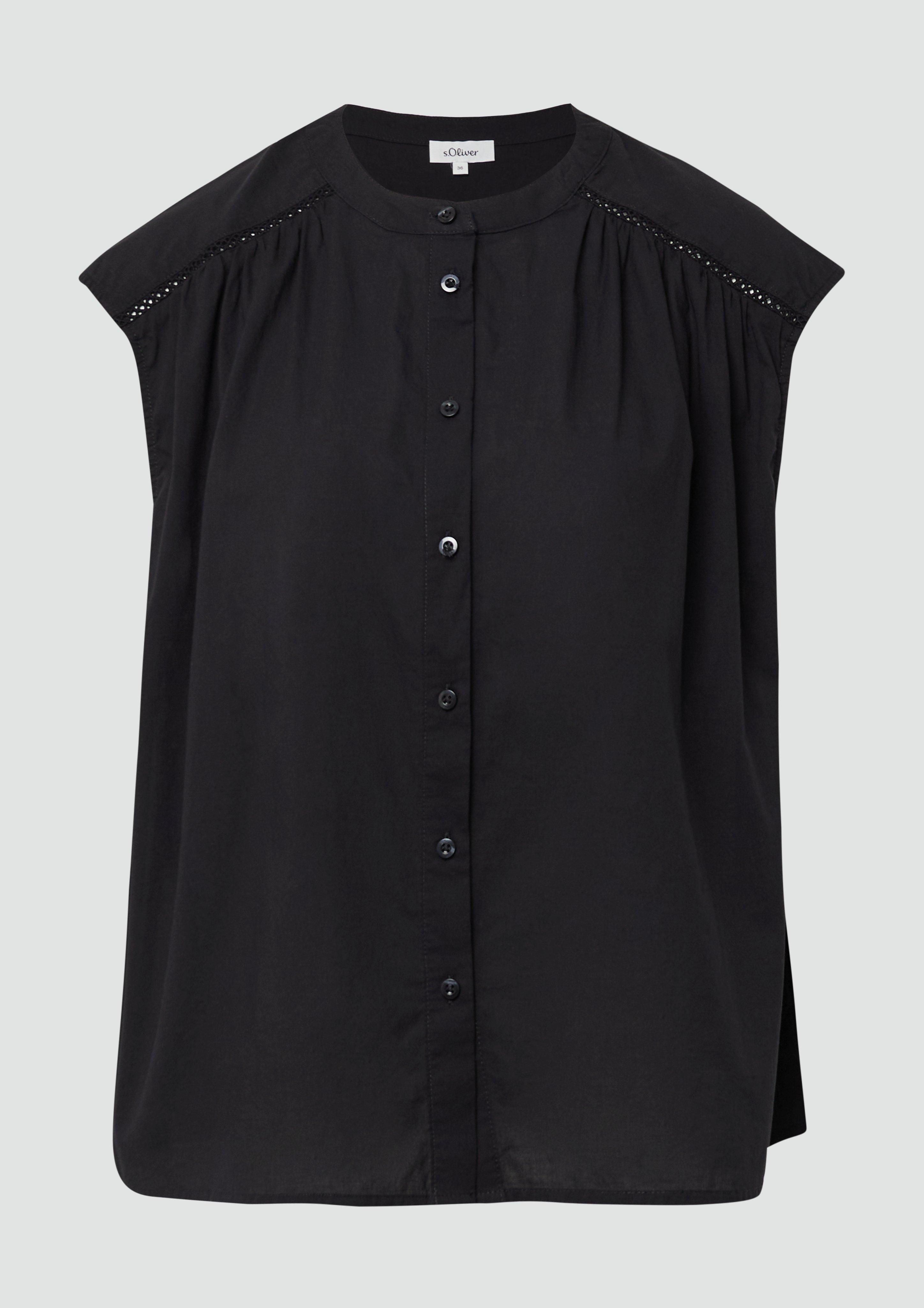 s.Oliver - Blusentop mit Raffung und Spitzen-Detail, Damen, schwarz