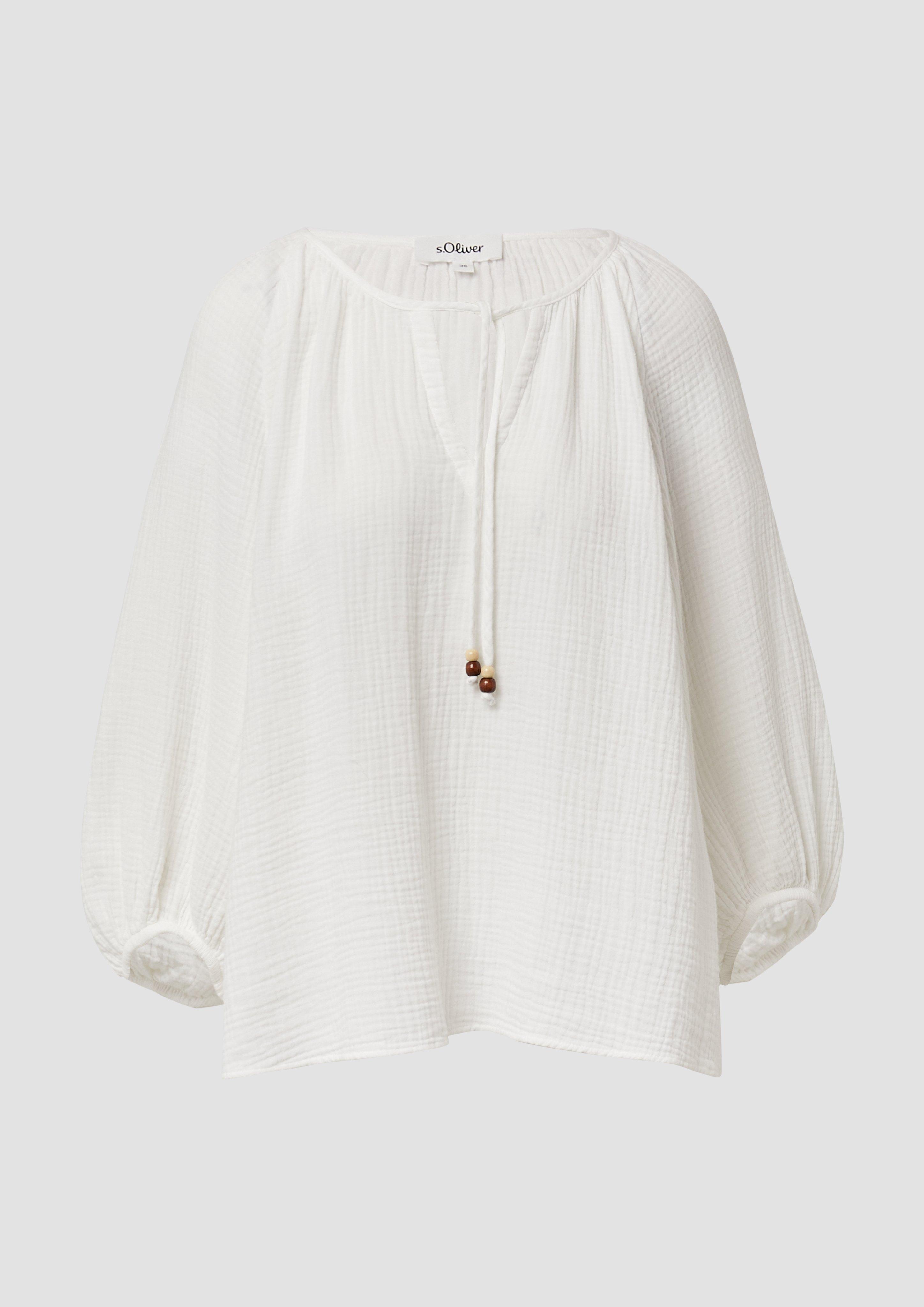 s.Oliver - Musselin-Bluse mit Raglanärmeln und Raffung, Damen, creme