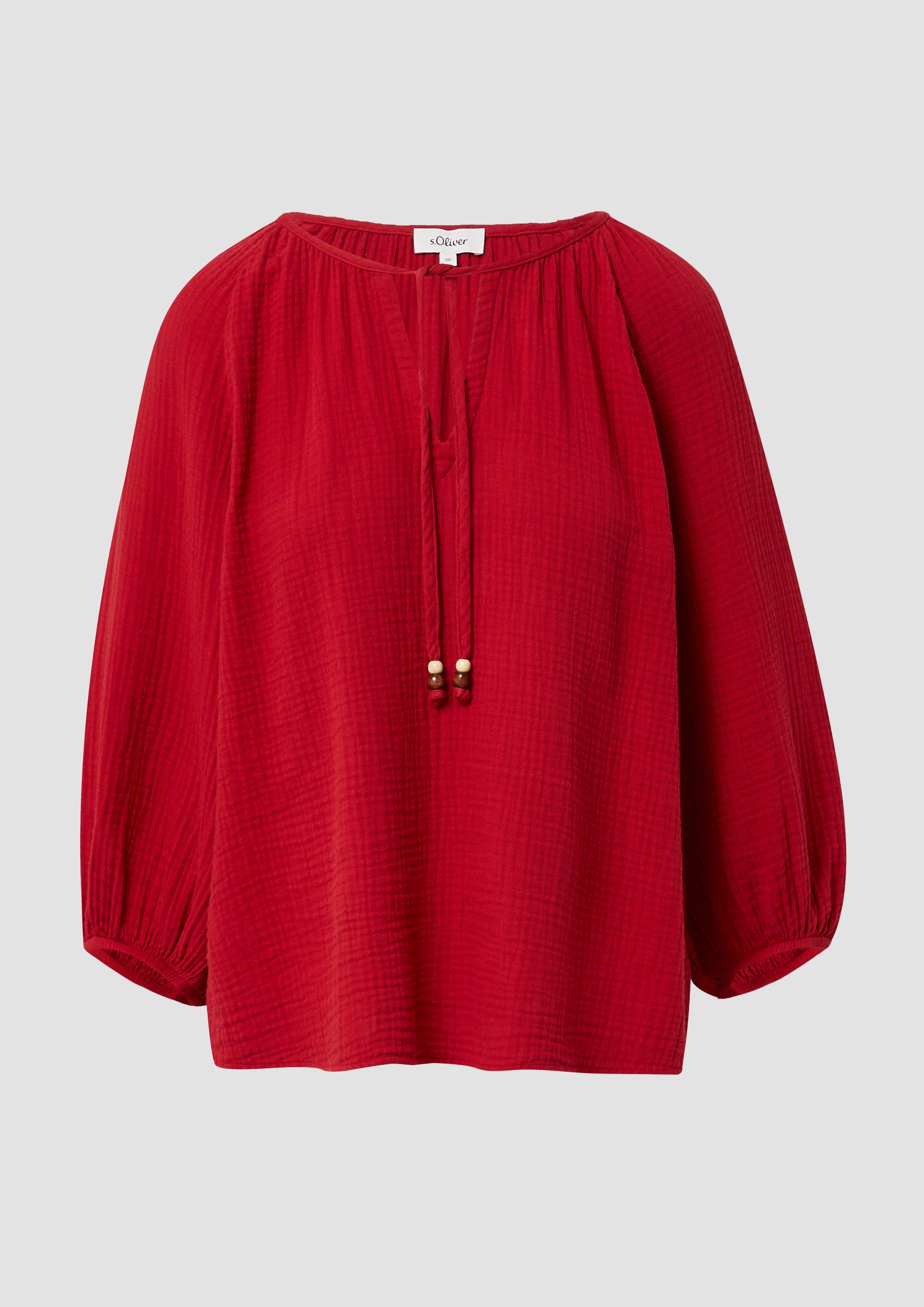 s.Oliver - Musselin-Bluse mit Raglanärmeln und Raffung, Damen, rot