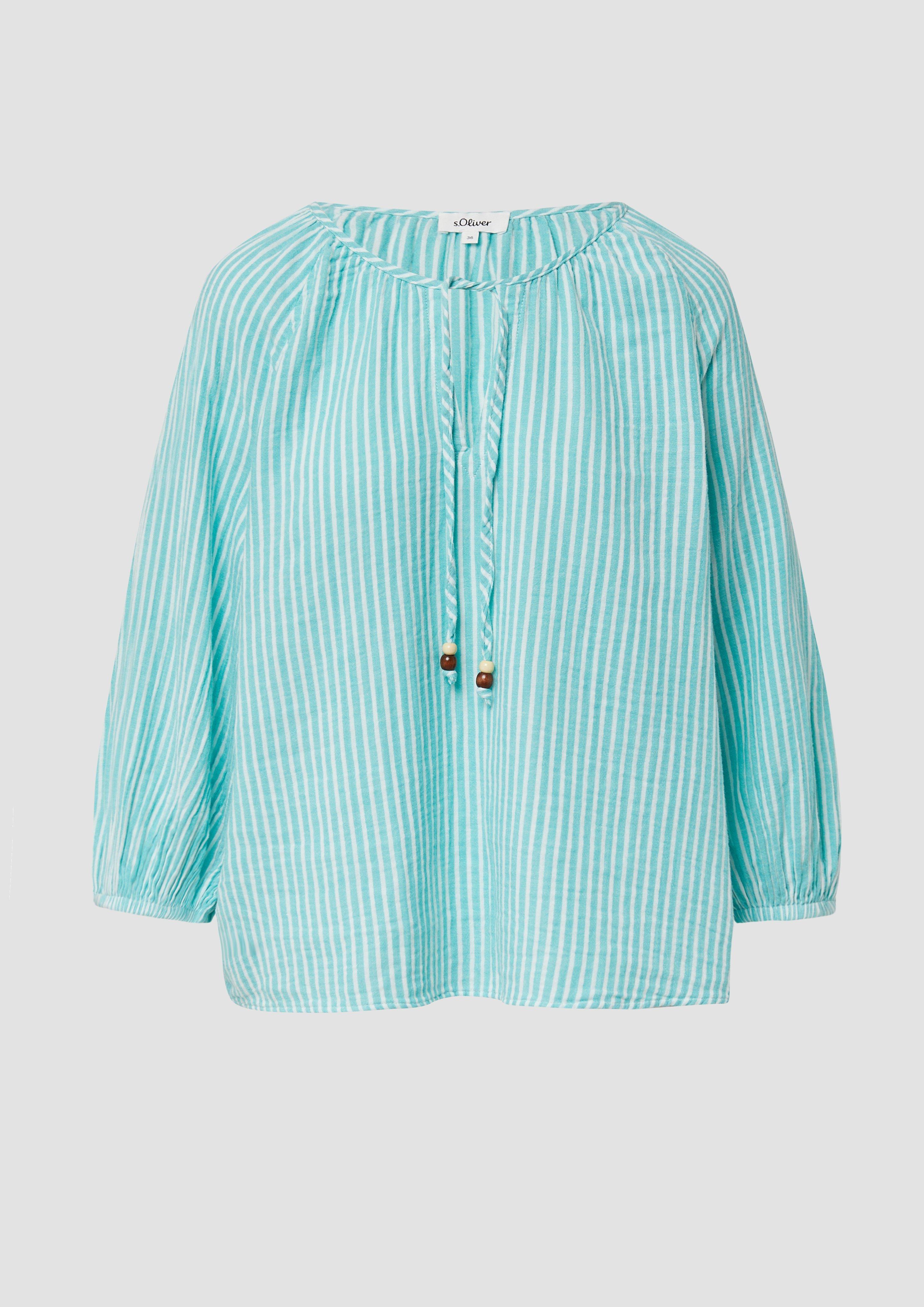 s.Oliver - Musselin-Bluse mit Raglanärmeln und Raffung, Damen, türkis