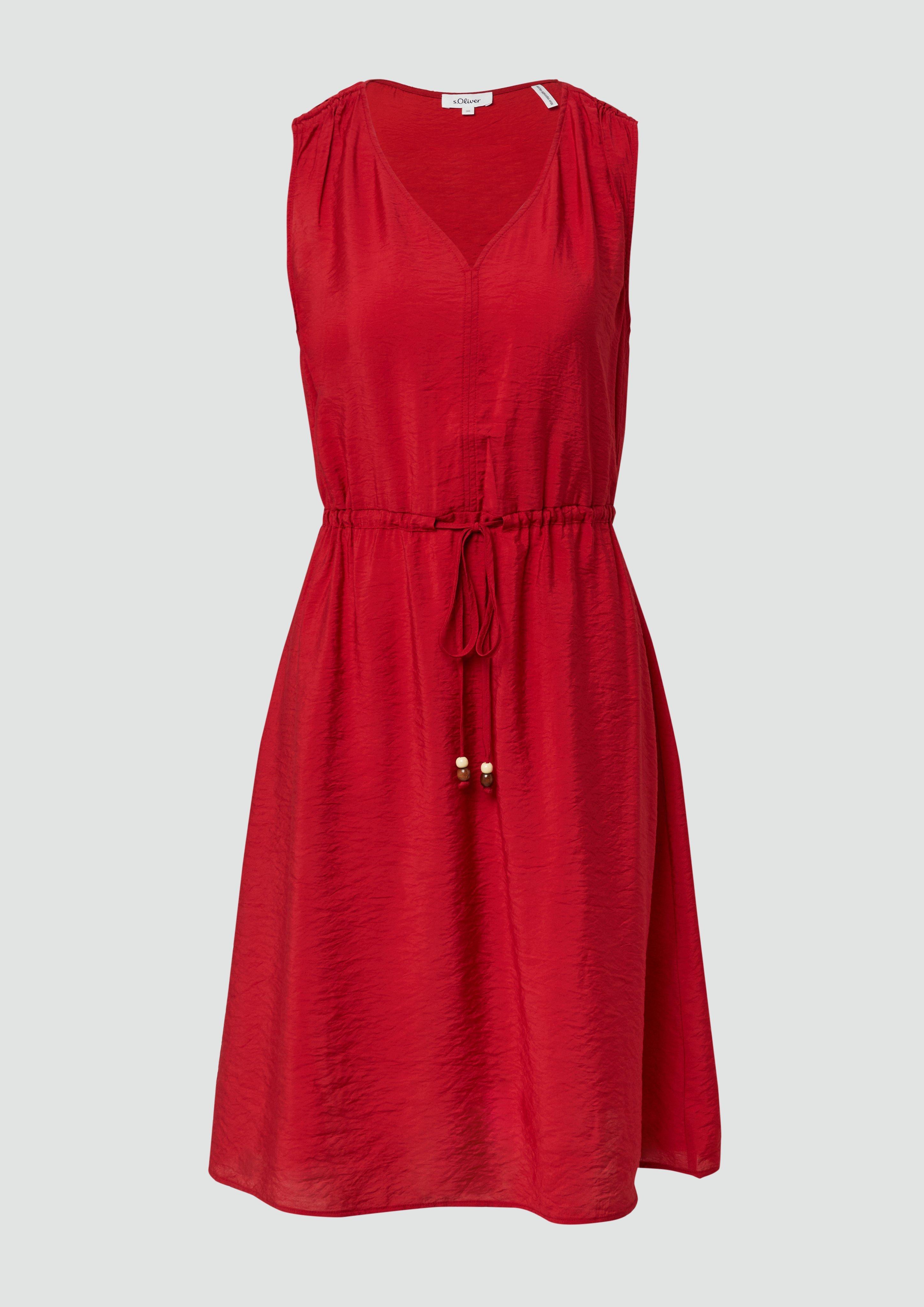 s.Oliver - Kurzes Kleid aus strukturiertem Viskosemix mit Binde-Detail, Damen, rot