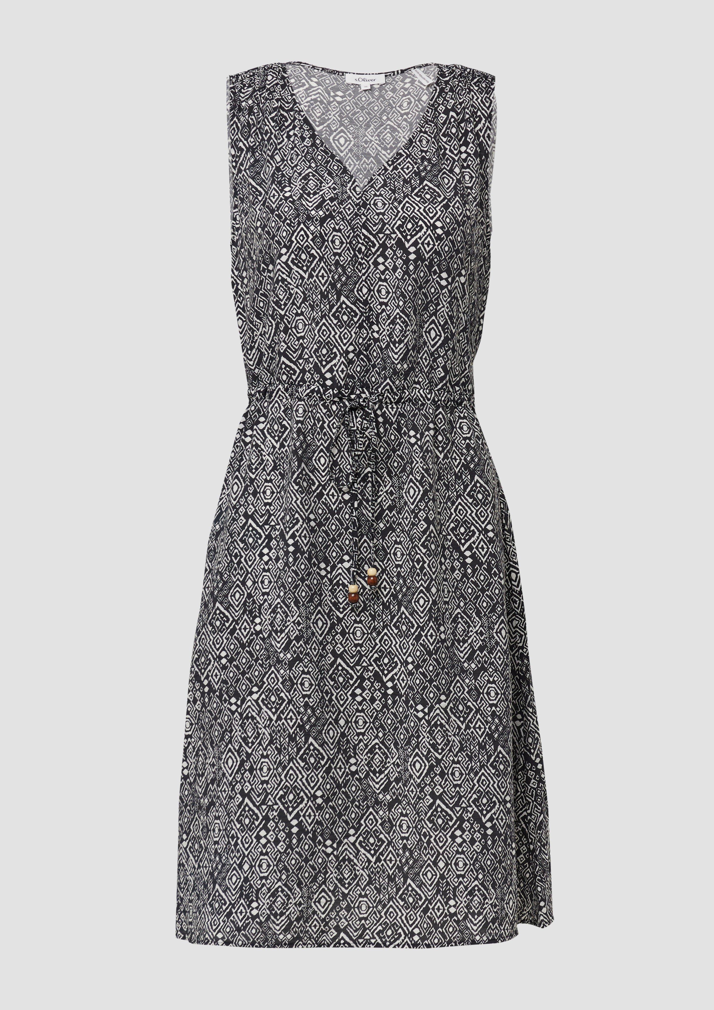 s.Oliver - Kurzes Kleid aus strukturiertem Viskosemix mit Binde-Detail, Damen, schwarz
