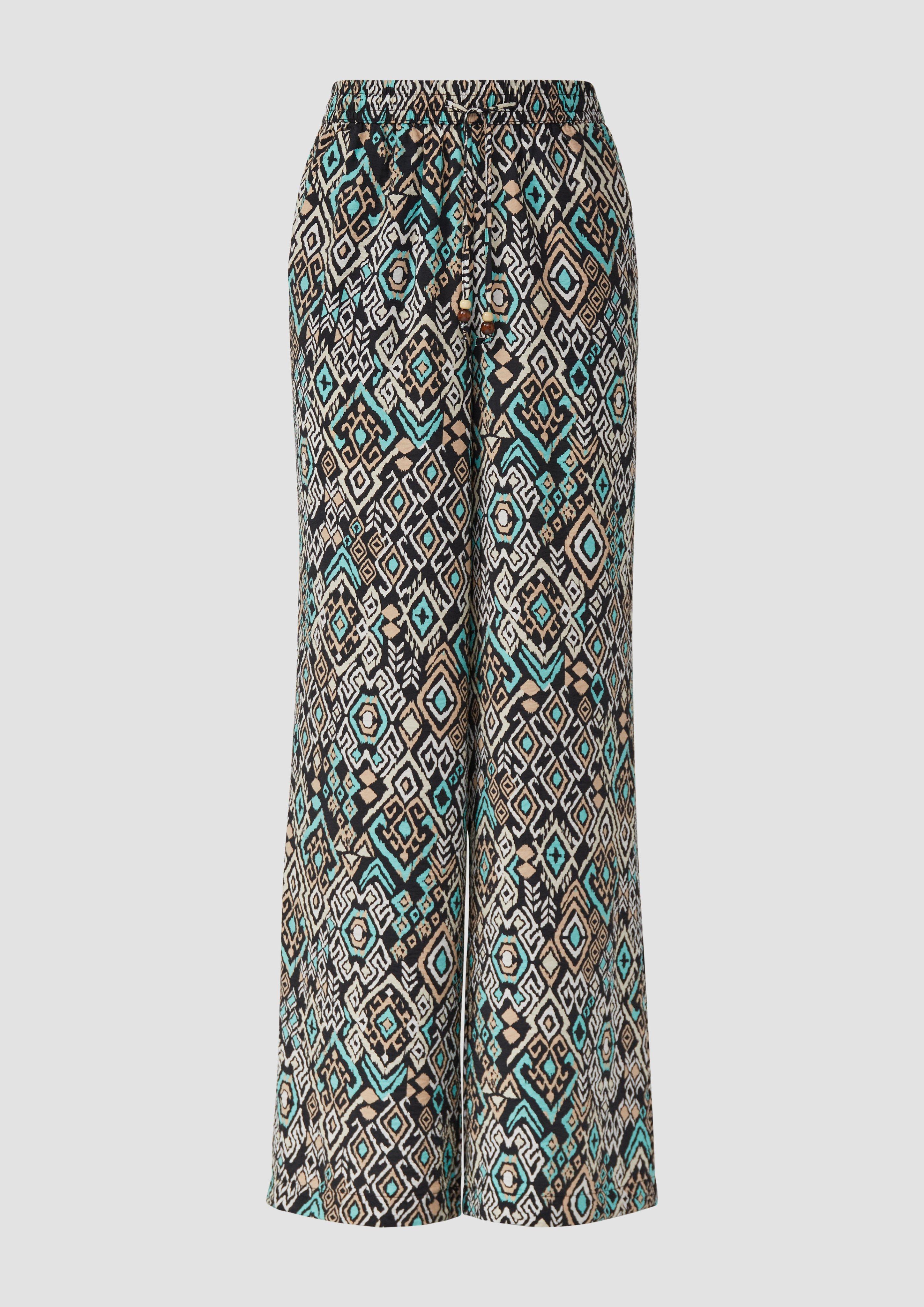 Thumbnail - s.Oliver - Wide-Leg-Hose im Relaxed Fit aus Viskosemix, Damen, schwarz|mehrfarbig