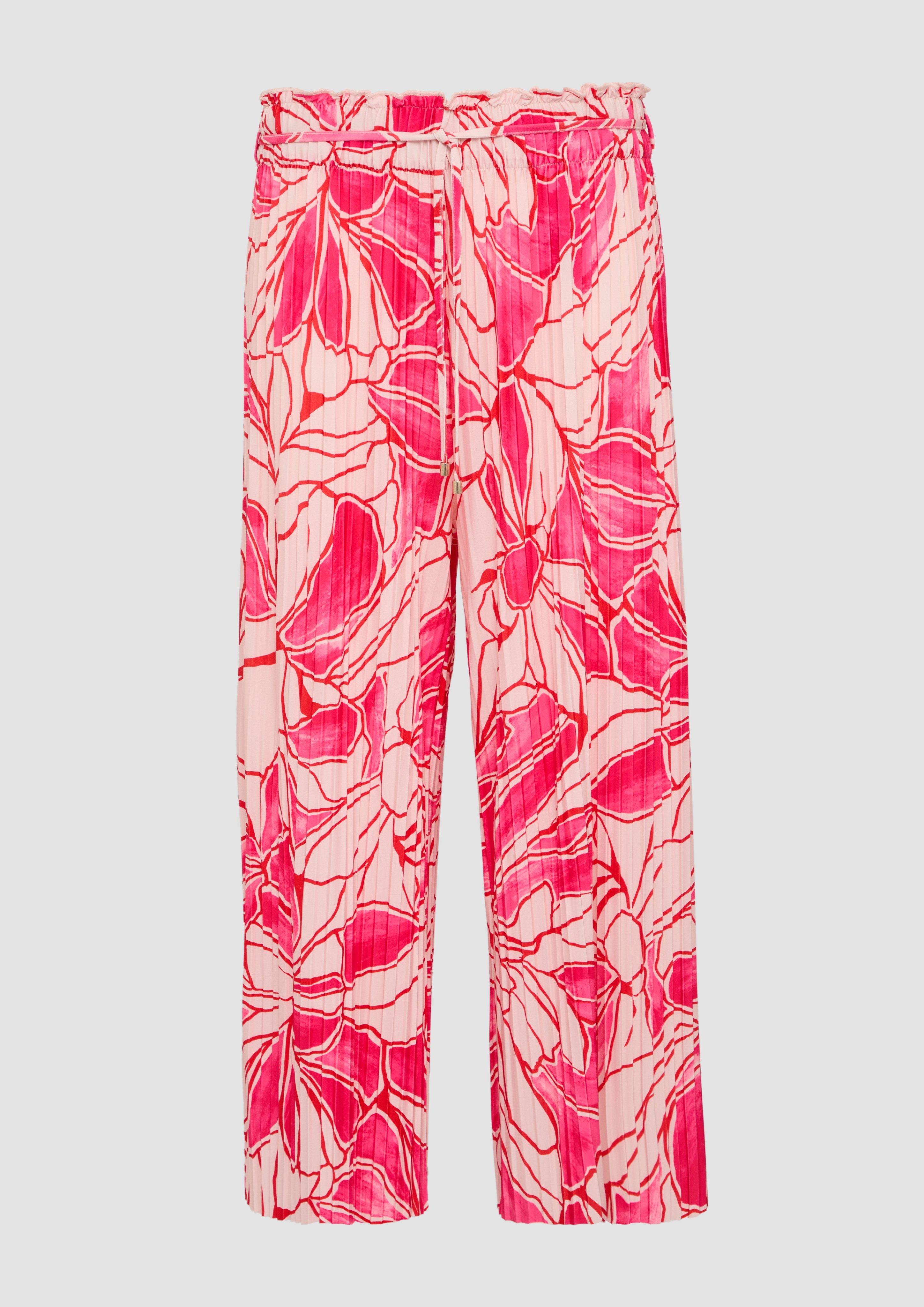 s.Oliver - Plissierte Culotte mit All-over-Print und Elastikbund, Damen, Rosa