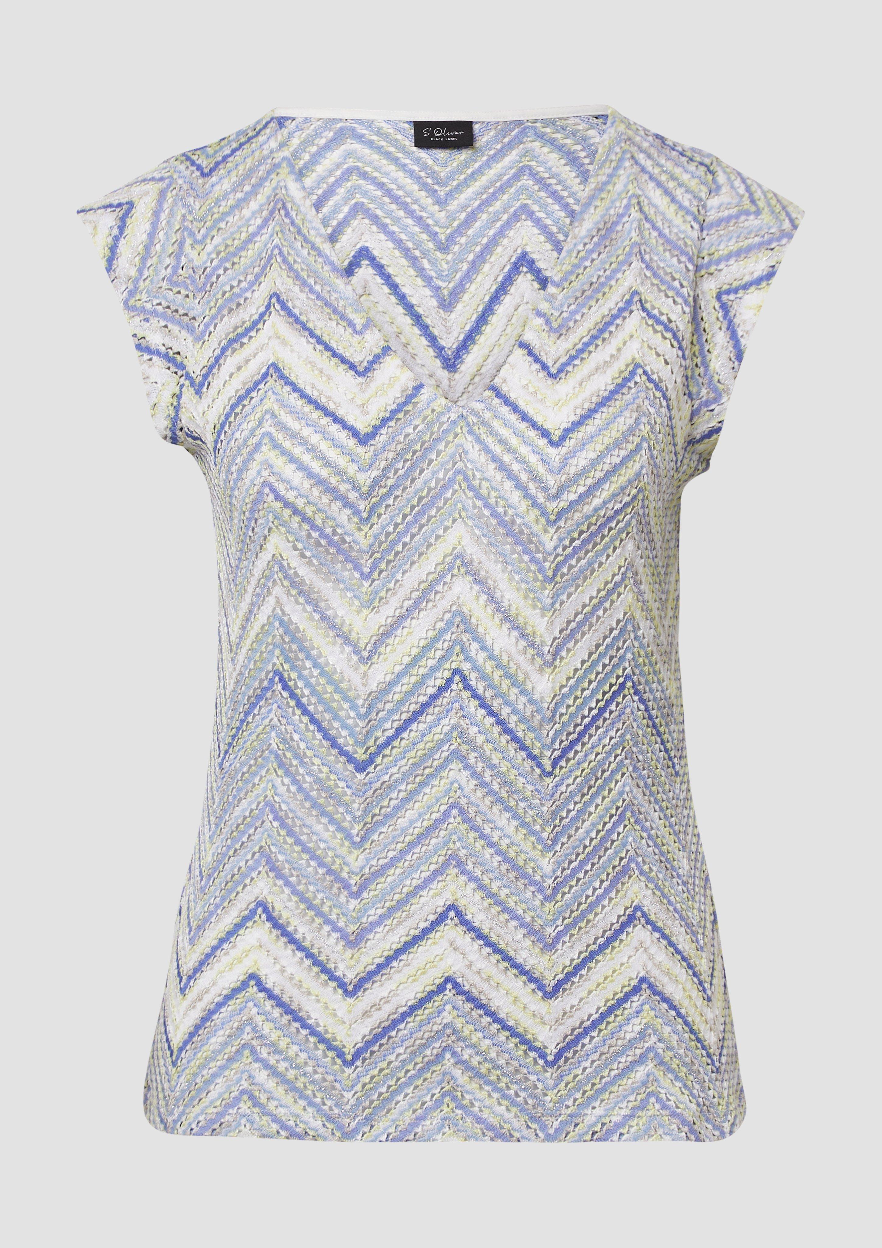 s.Oliver - Semitransparentes T-Shirt aus Strickjersey mit V-Ausschnitt, Damen, blau