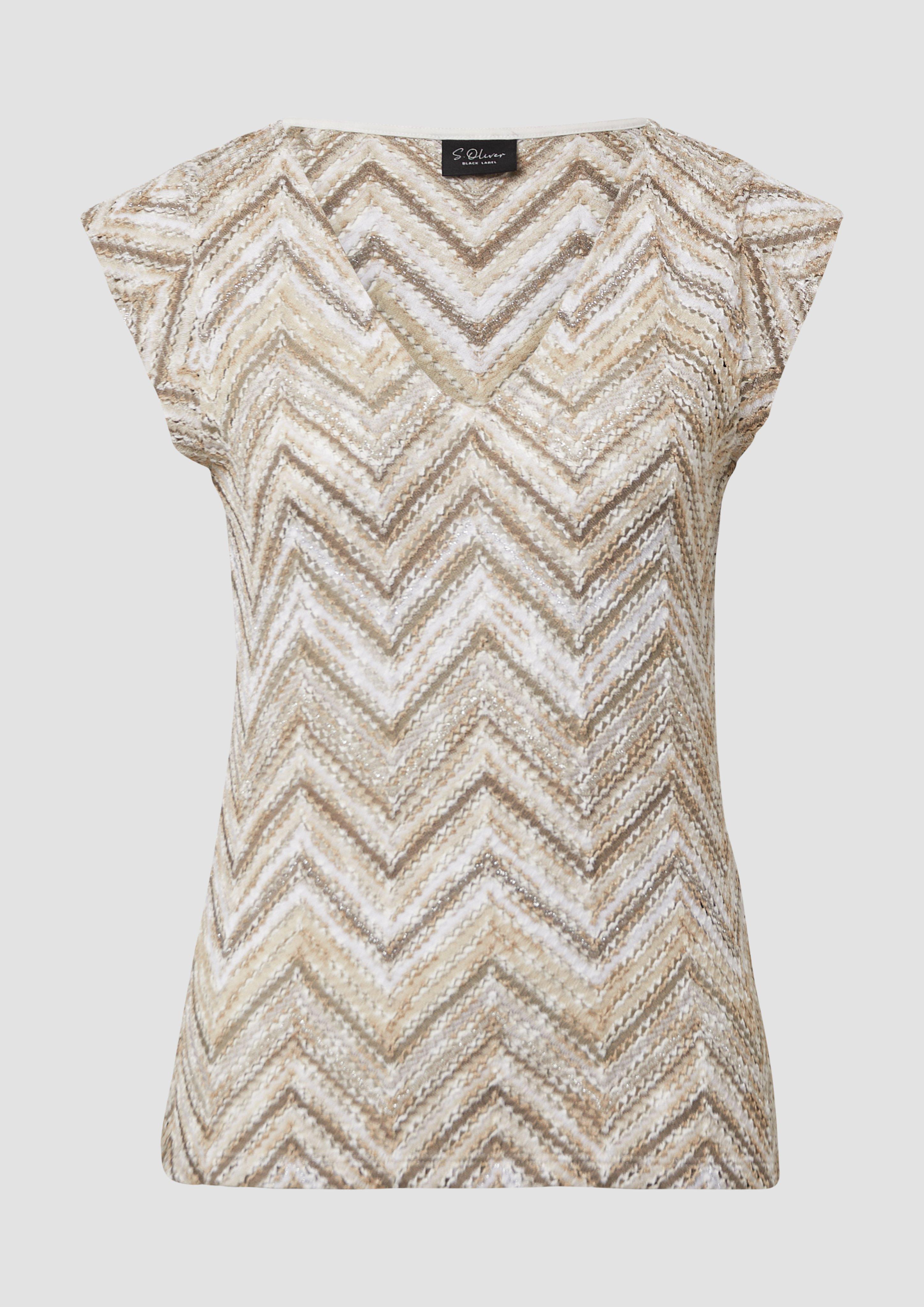 s.Oliver - Semitransparentes T-Shirt aus Strickjersey mit V-Ausschnitt, Damen, Beige
