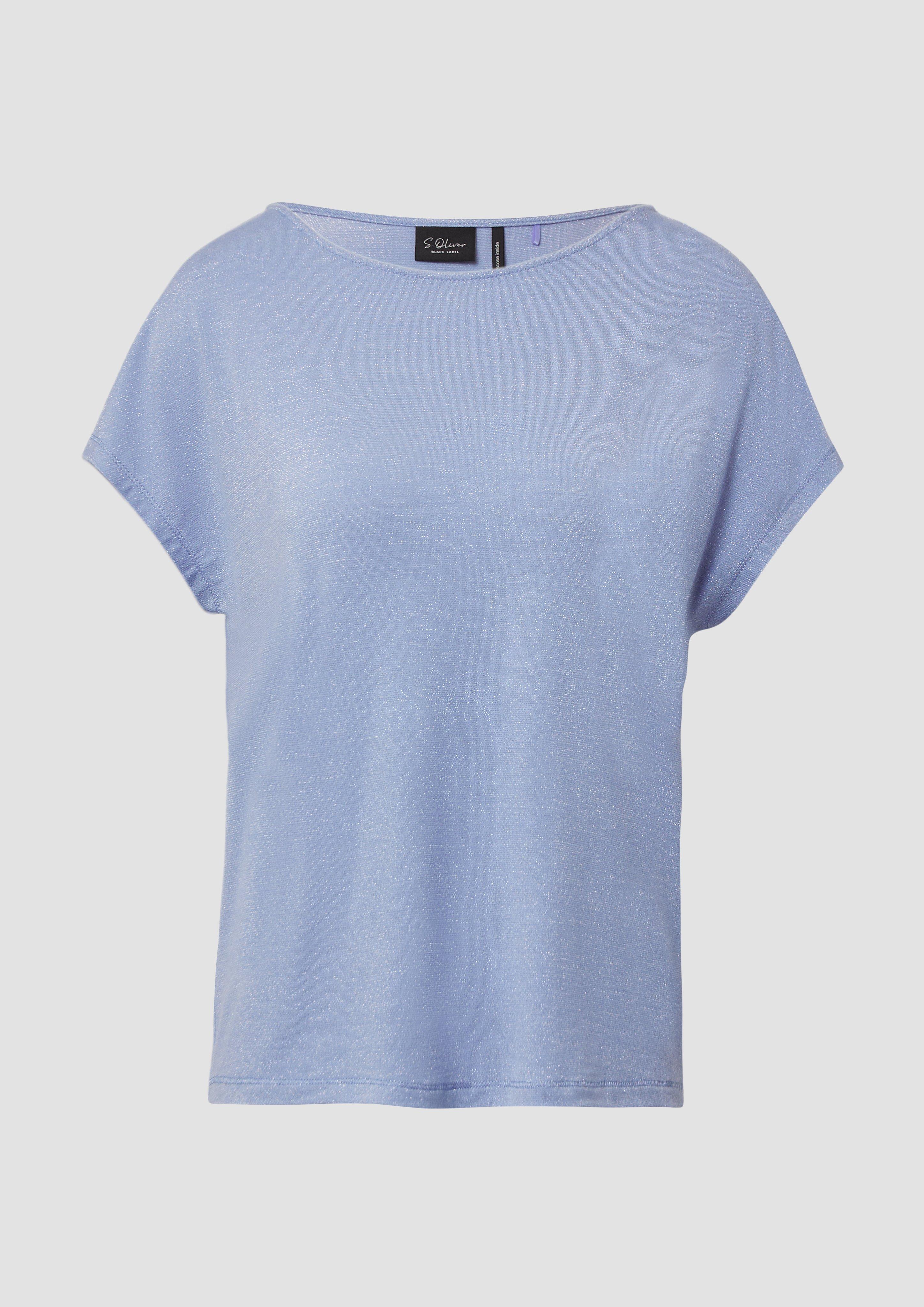 s.Oliver - T-Shirt im Relaxed Fit mit Glitzergarn und U-Boot-Ausschnitt, Damen, blau