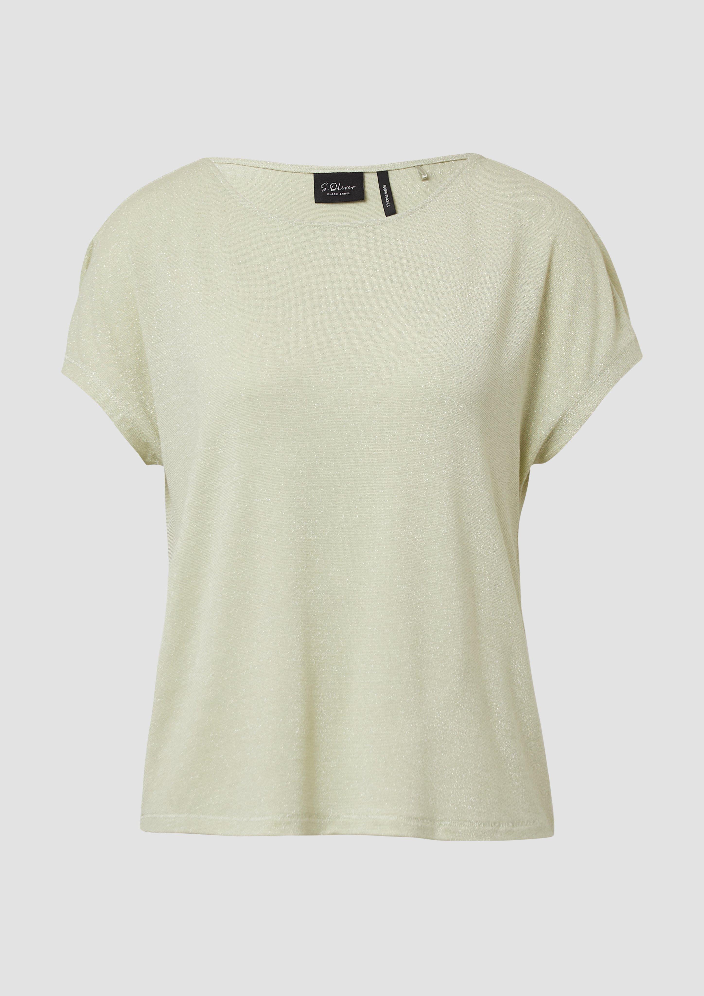 s.Oliver - T-Shirt im Relaxed Fit mit Glitzergarn und U-Boot-Ausschnitt, Damen, grün