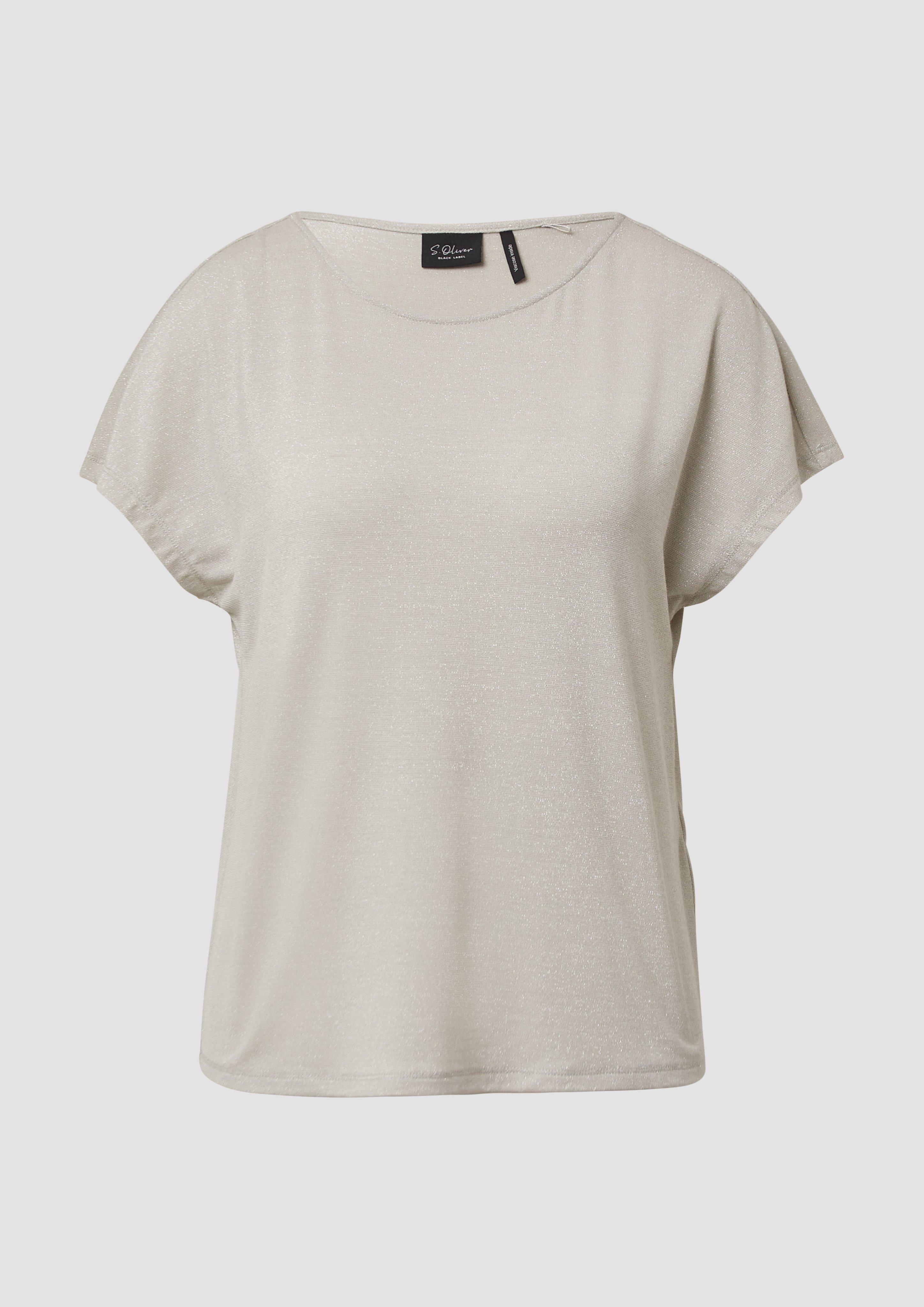 s.Oliver - T-Shirt im Relaxed Fit mit Glitzergarn und U-Boot-Ausschnitt, Damen, Beige
