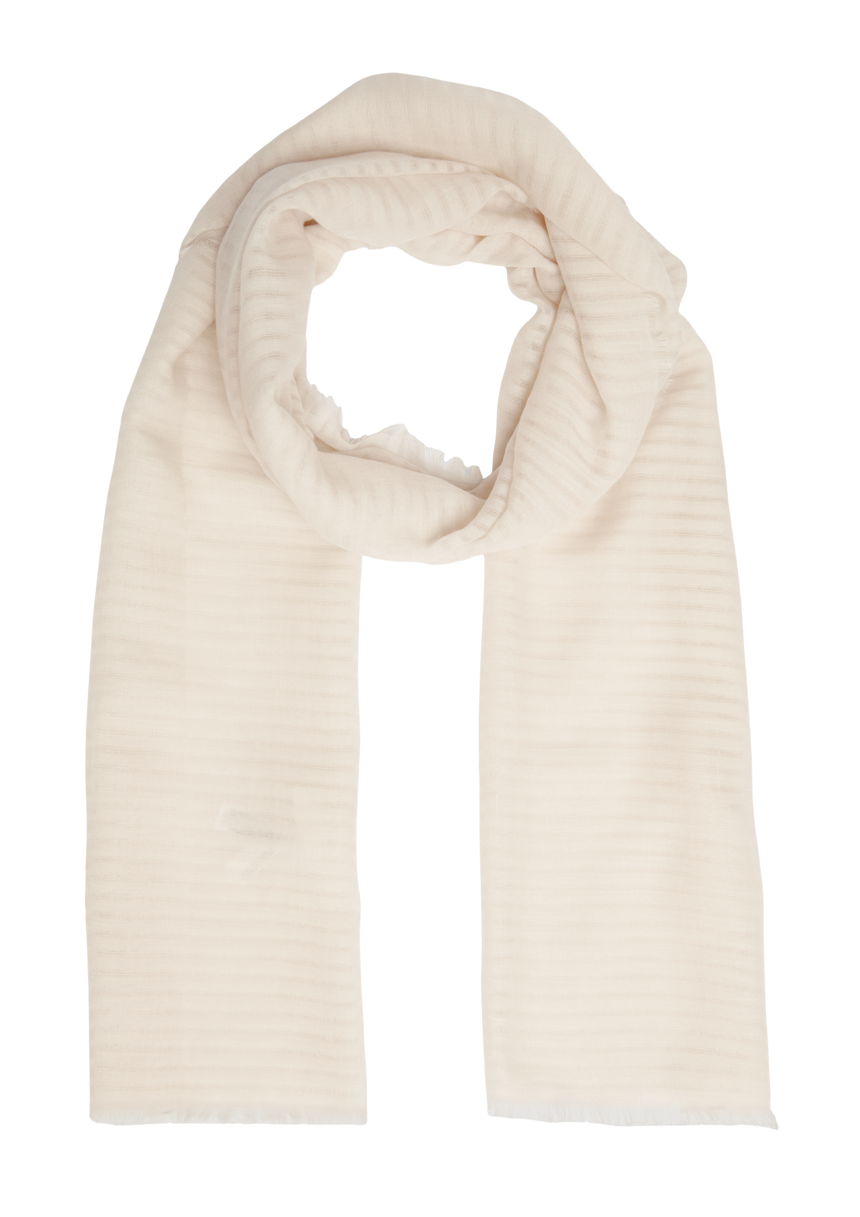 s.Oliver - Gestreifter Schal aus Webware mit Fransen, Damen, Beige