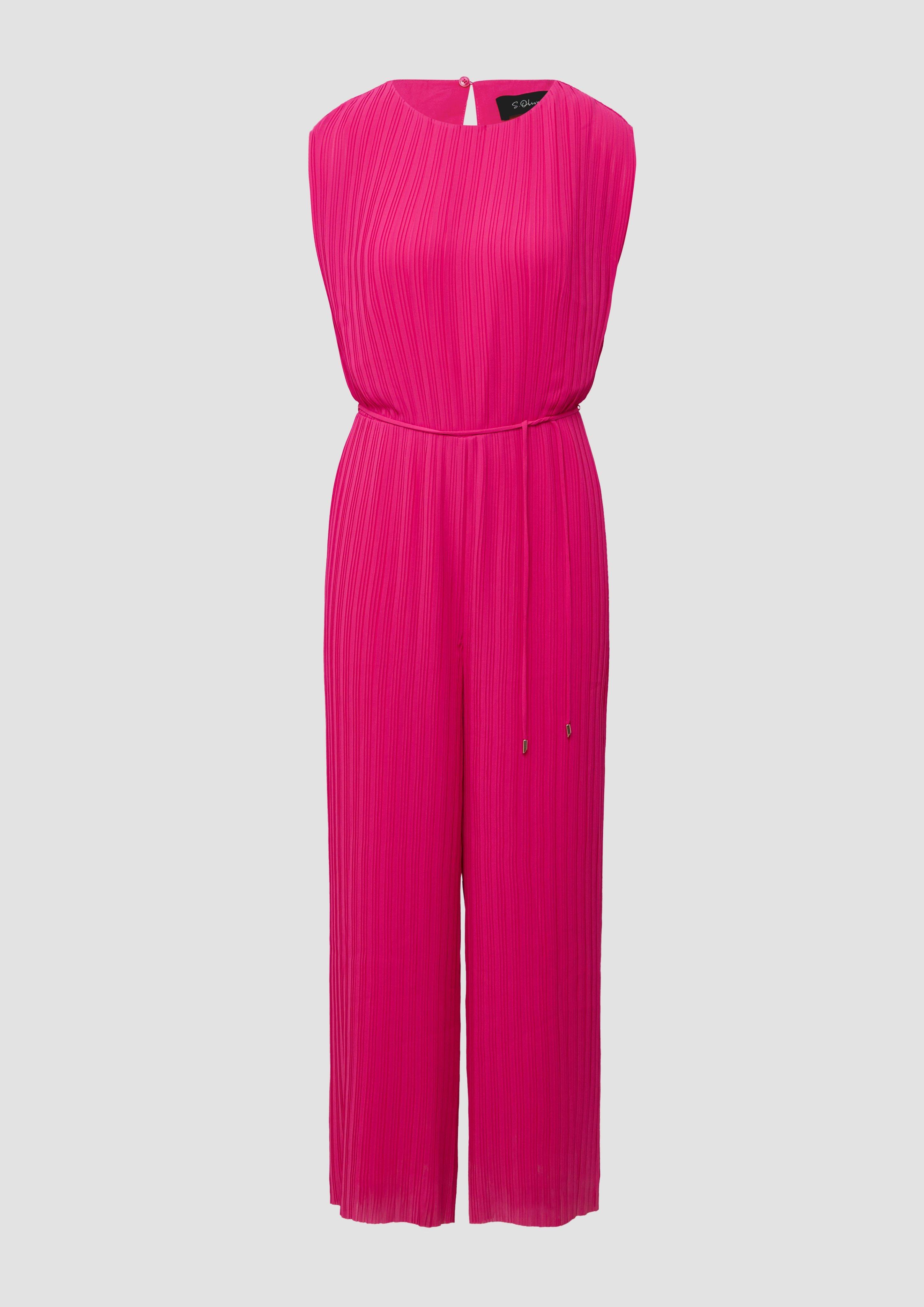 s.Oliver - Plissierter Jumpsuit aus Chiffon mit Bindegürtel, Damen, Rosa