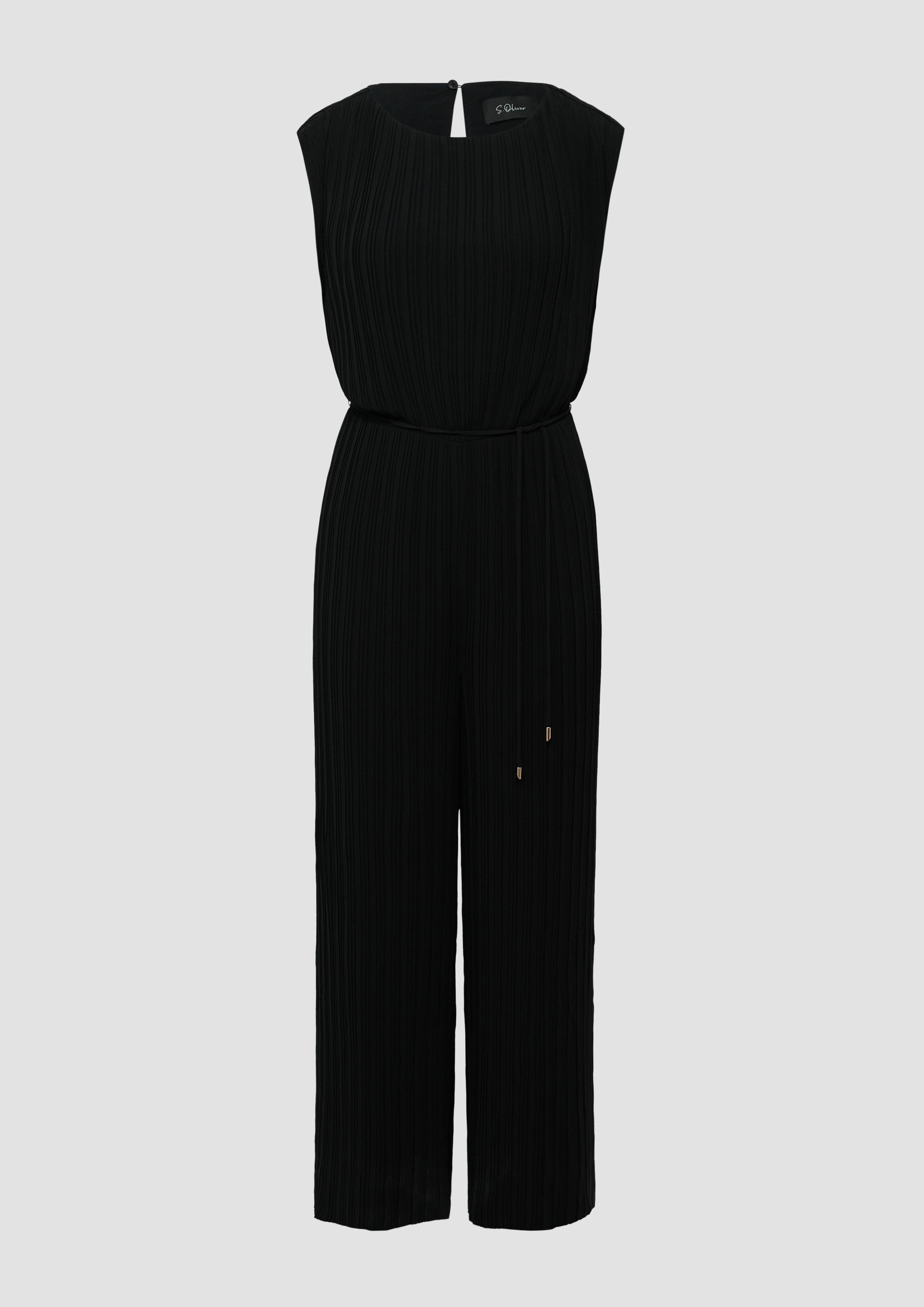 s.Oliver - Plissierter Jumpsuit aus Chiffon mit Bindegürtel, Damen, schwarz