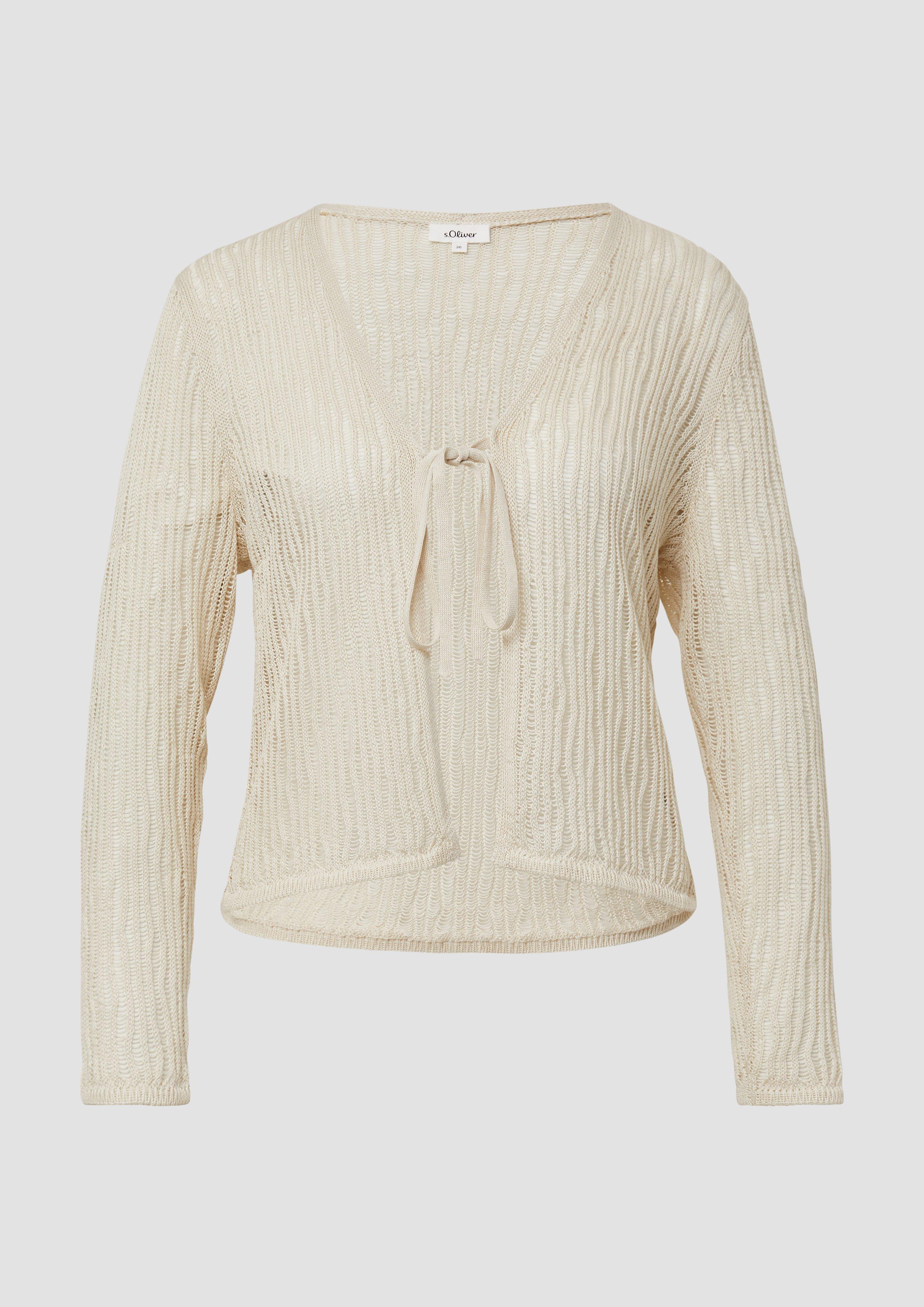 s.Oliver - Luftiger Cardigan aus Leinenmix mit Ajourmuster, Damen, creme