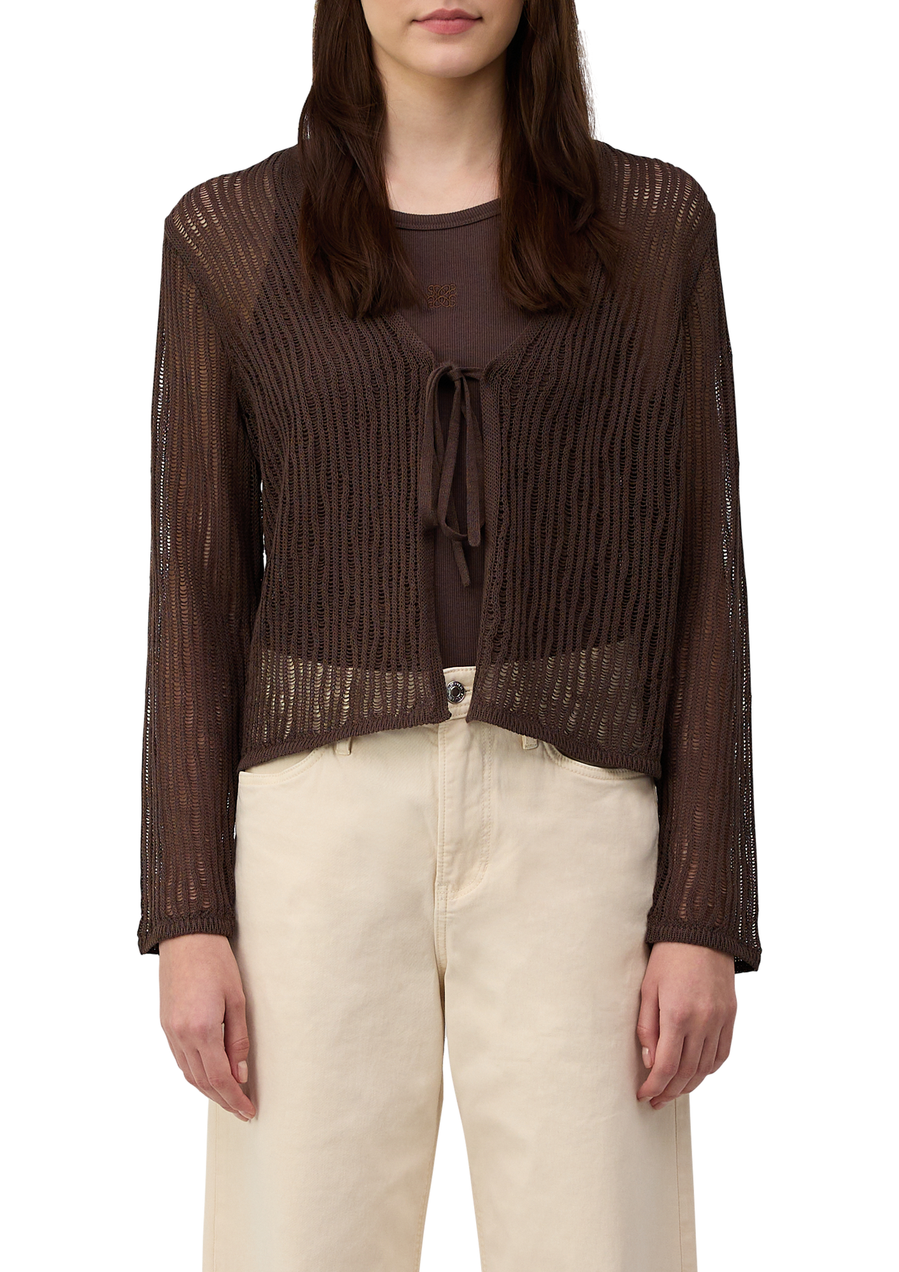 s.Oliver - Luftiger Cardigan aus Leinenmix mit Ajourmuster, Damen, braun