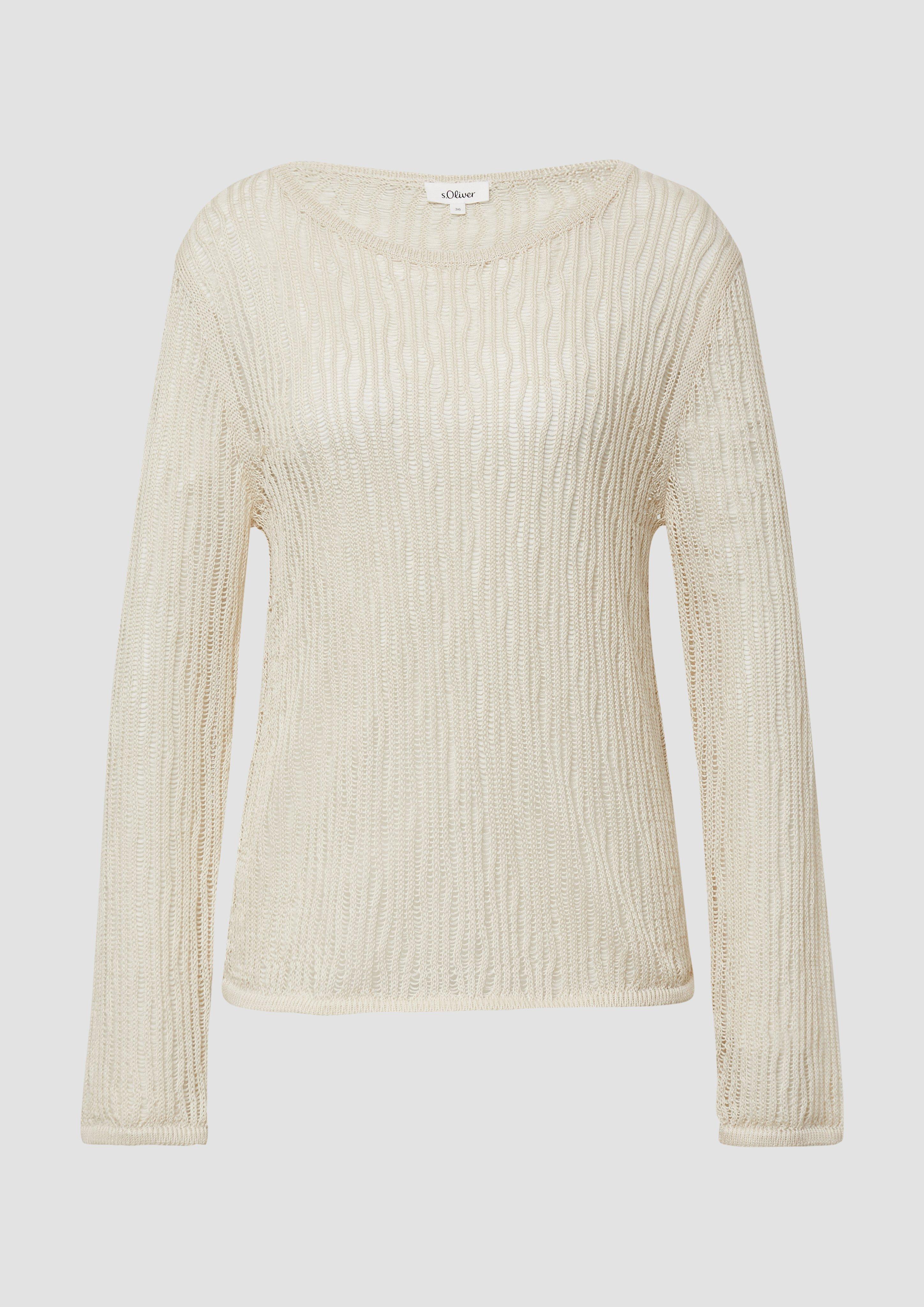 s.Oliver - Luftiger Strickpullover aus Leinenmix mit Ajourmuster, Damen, creme