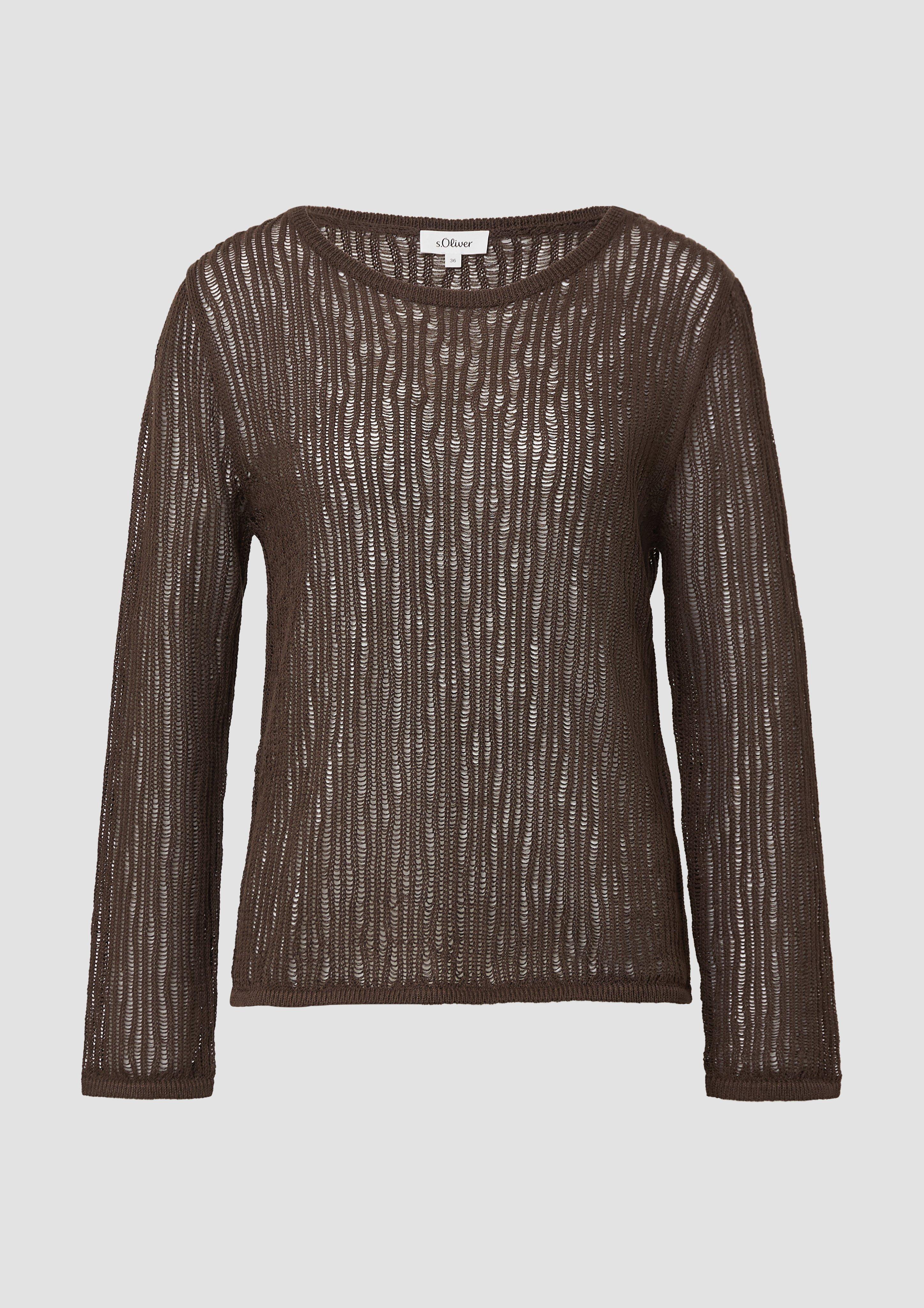 s.Oliver - Luftiger Strickpullover aus Leinenmix mit Ajourmuster, Damen, braun