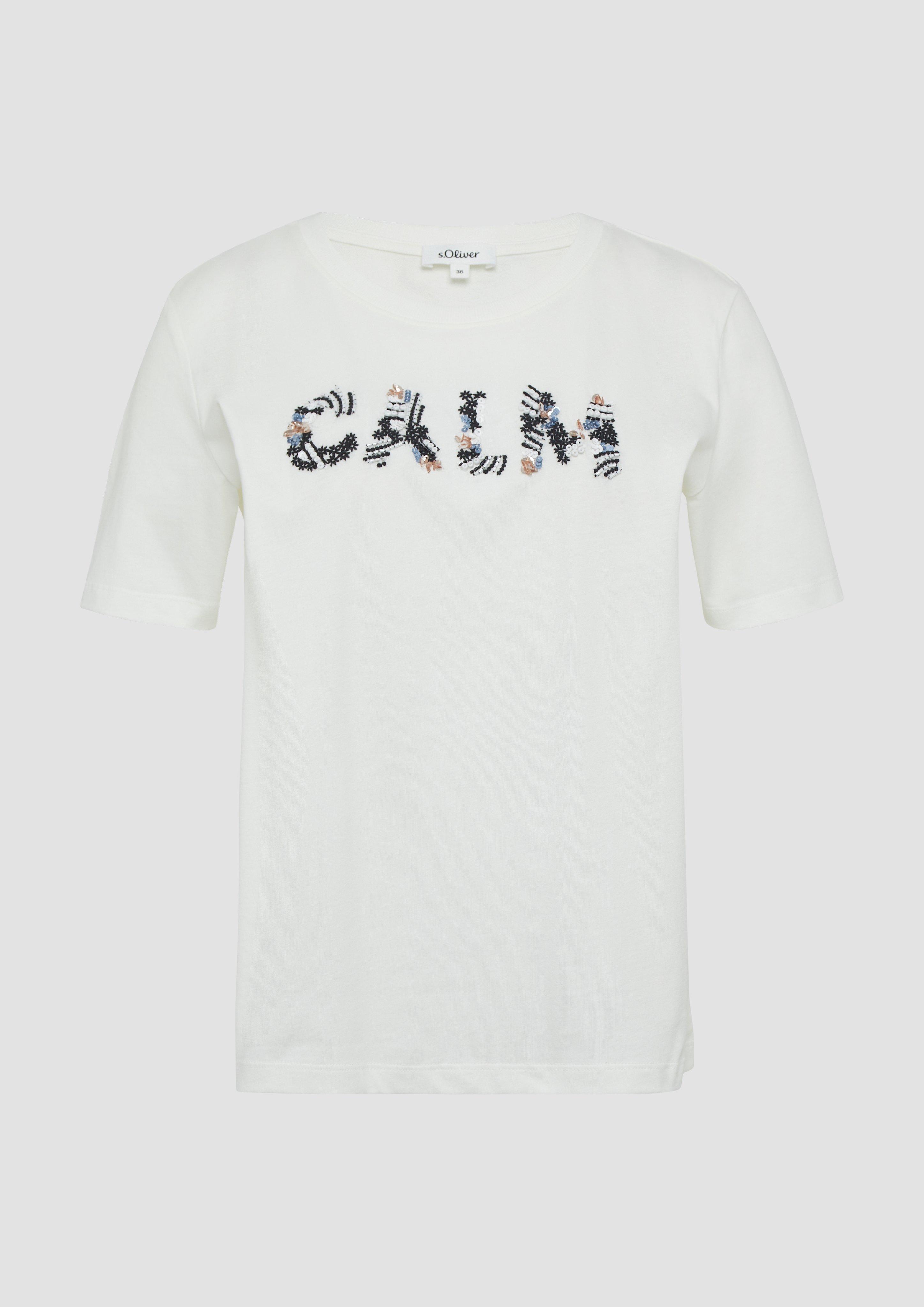 s.Oliver - Jersey-T-Shirt im Relaxed Fit mit Artwork, Damen, creme