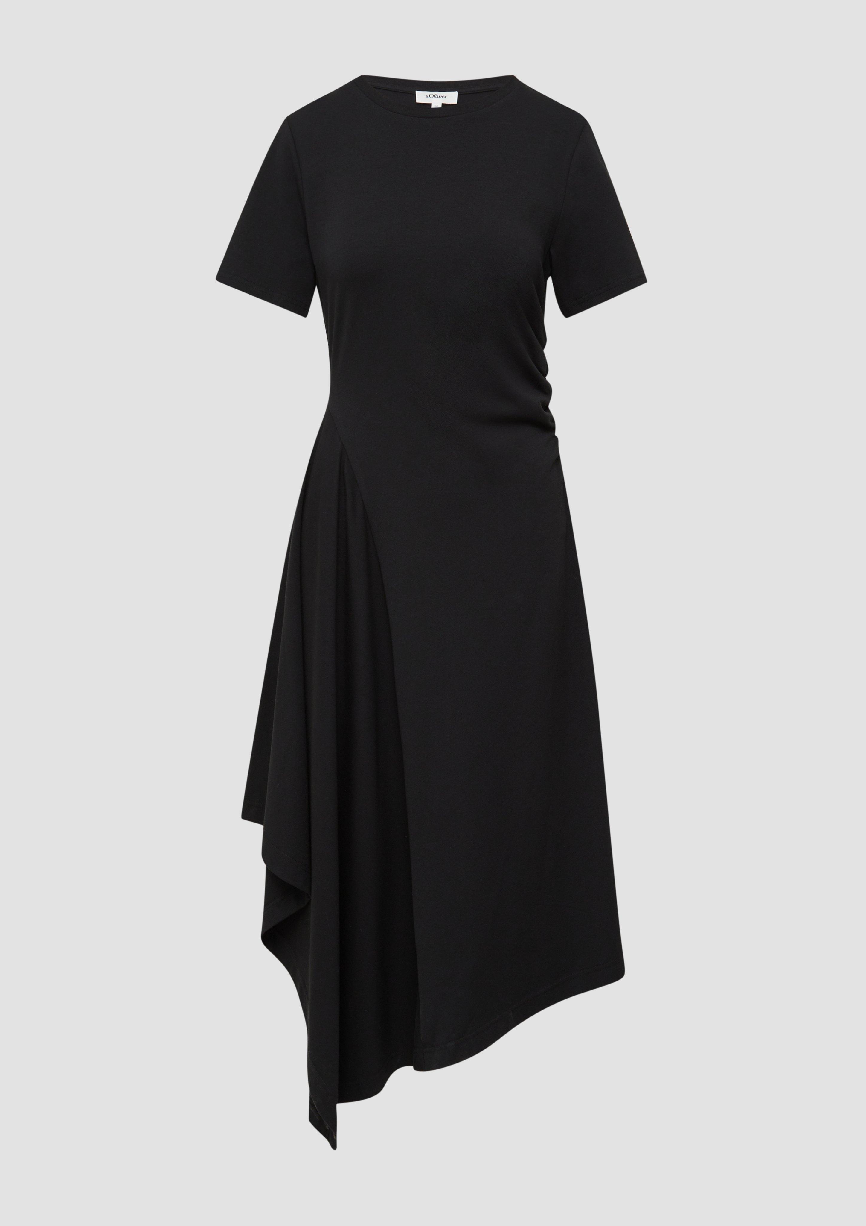s.Oliver - Tailliertes Midikleid mit Raffungen und asymmetrischem Rock, Damen, schwarz