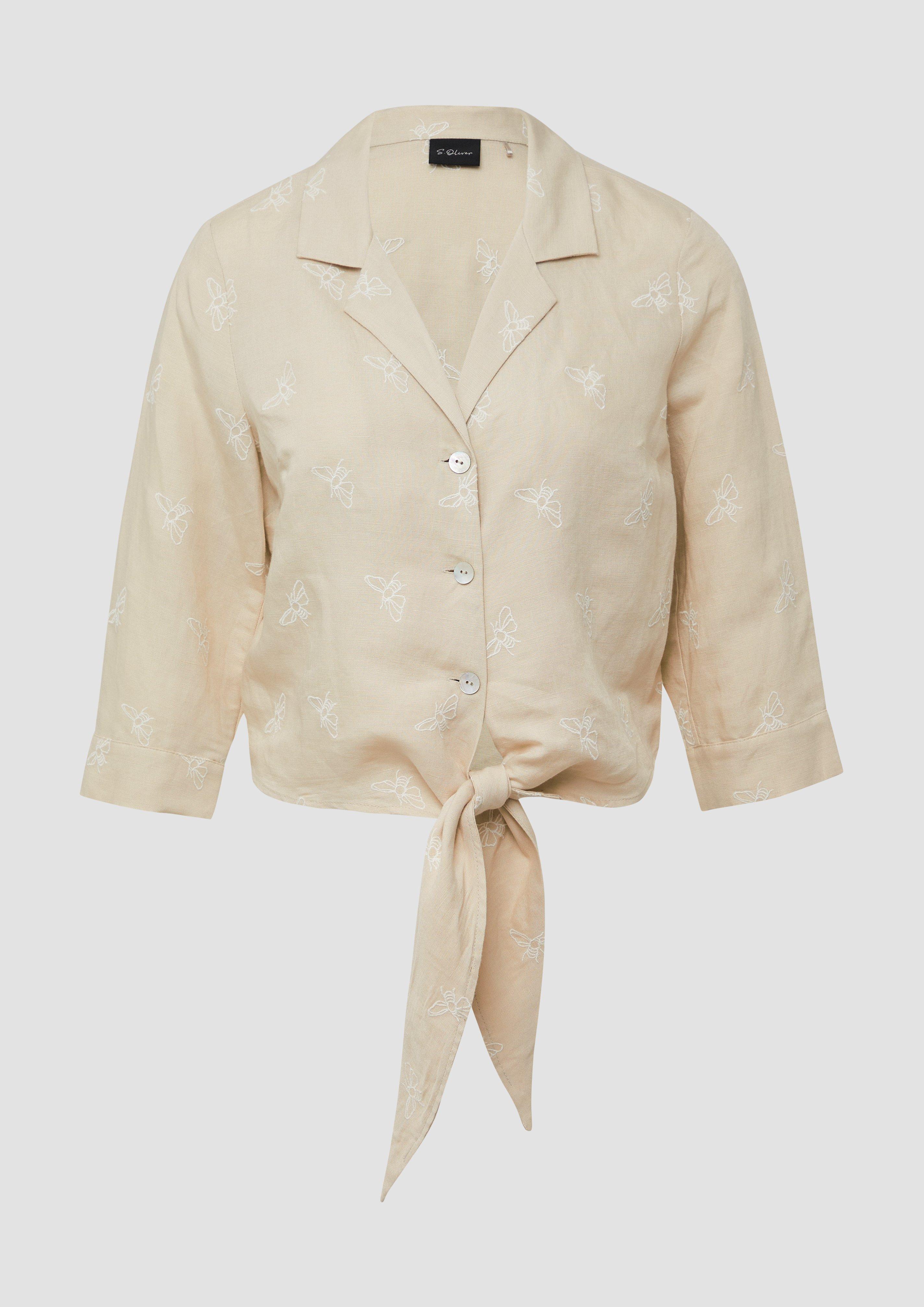 s.Oliver - Bluse aus Leinenmix mit Bienen-Stickerei, Damen, Beige
