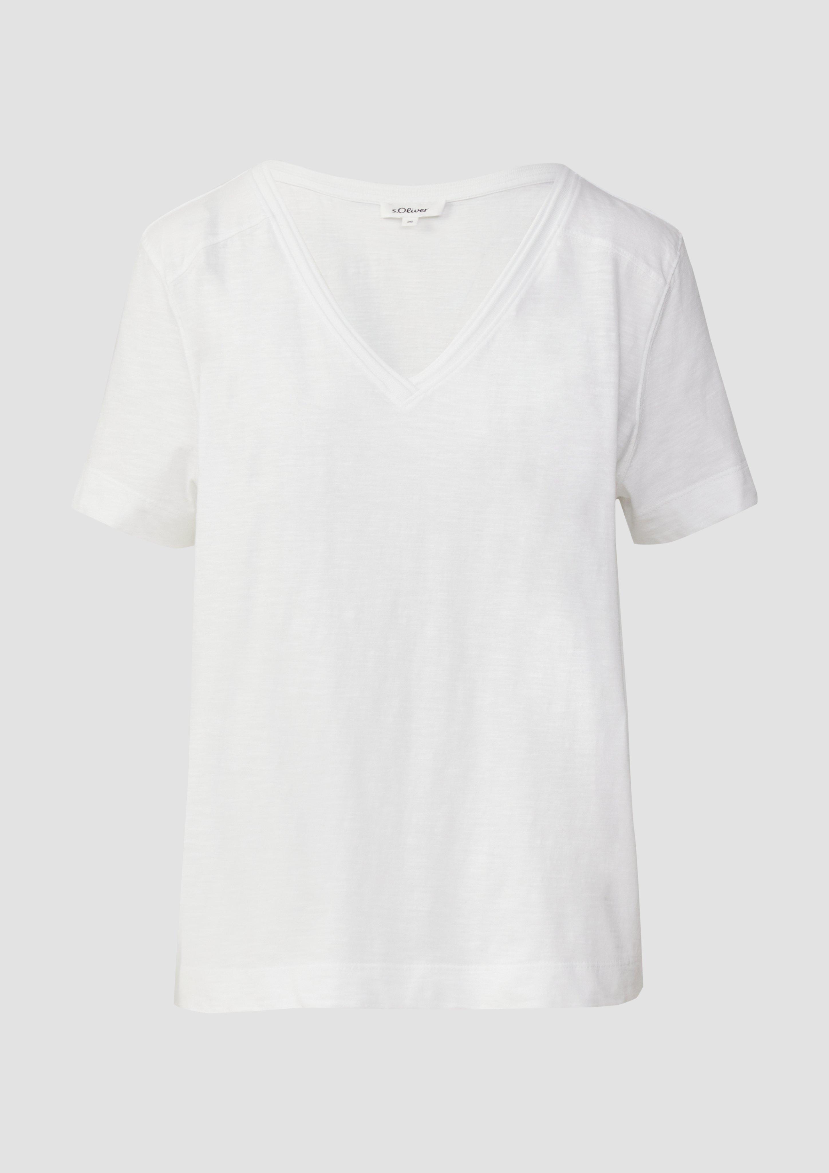 Thumbnail - s.Oliver - T-Shirt aus Flammgarn mit V-Ausschnitt, Damen, weiß