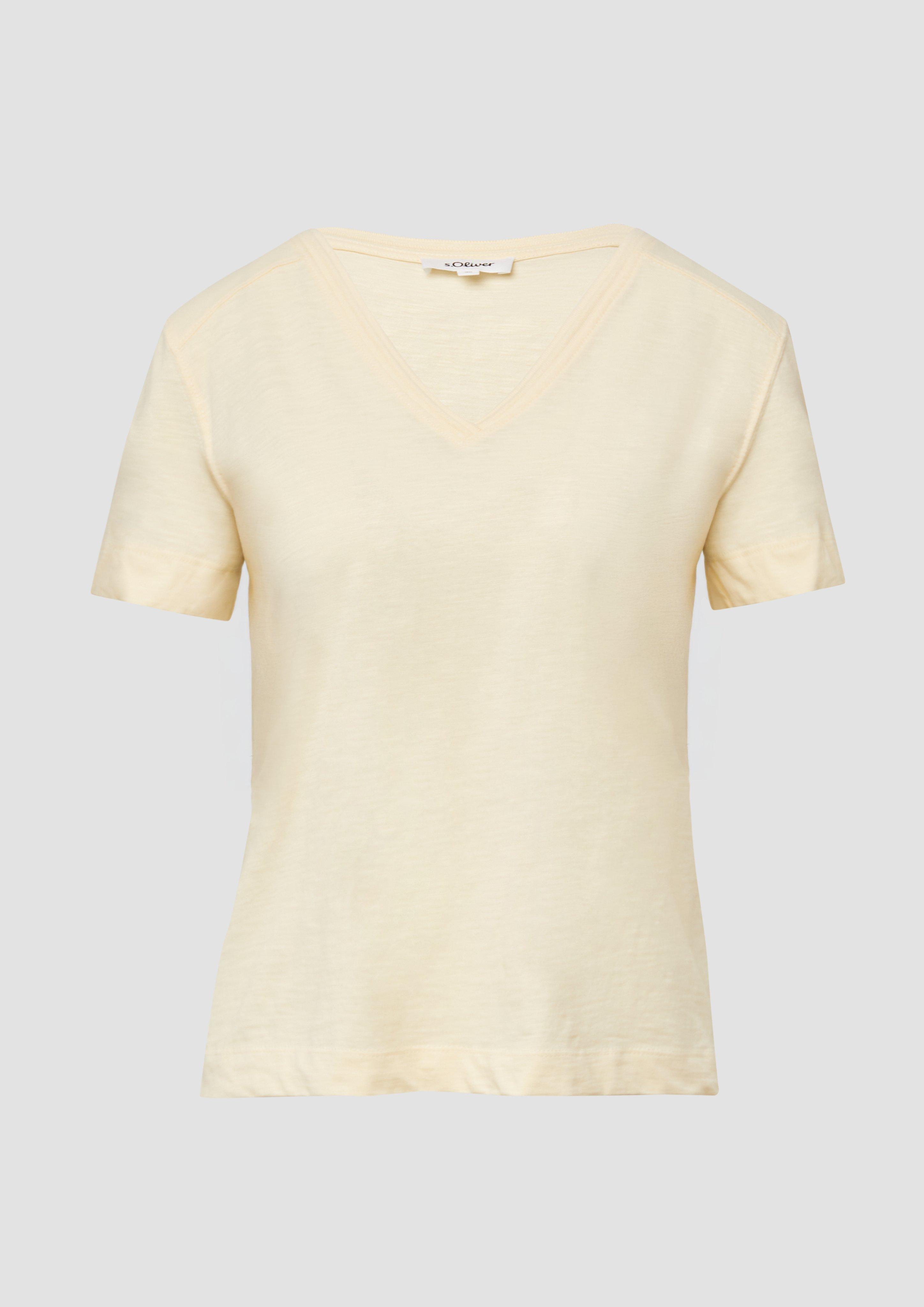 s.Oliver - T-Shirt aus Flammgarn mit V-Ausschnitt, Damen, gelb