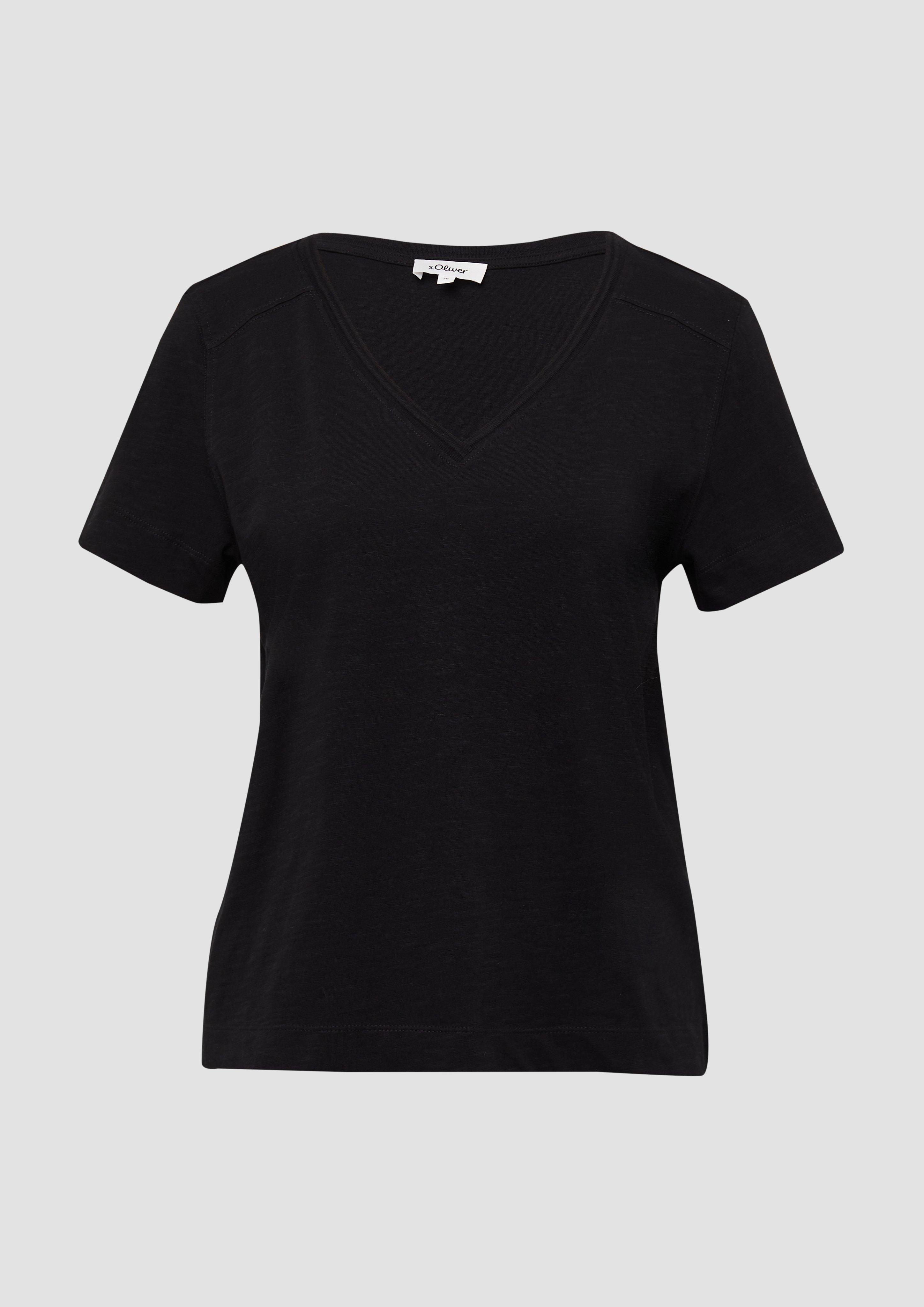 s.Oliver - T-Shirt aus Flammgarn mit V-Ausschnitt, Damen, schwarz