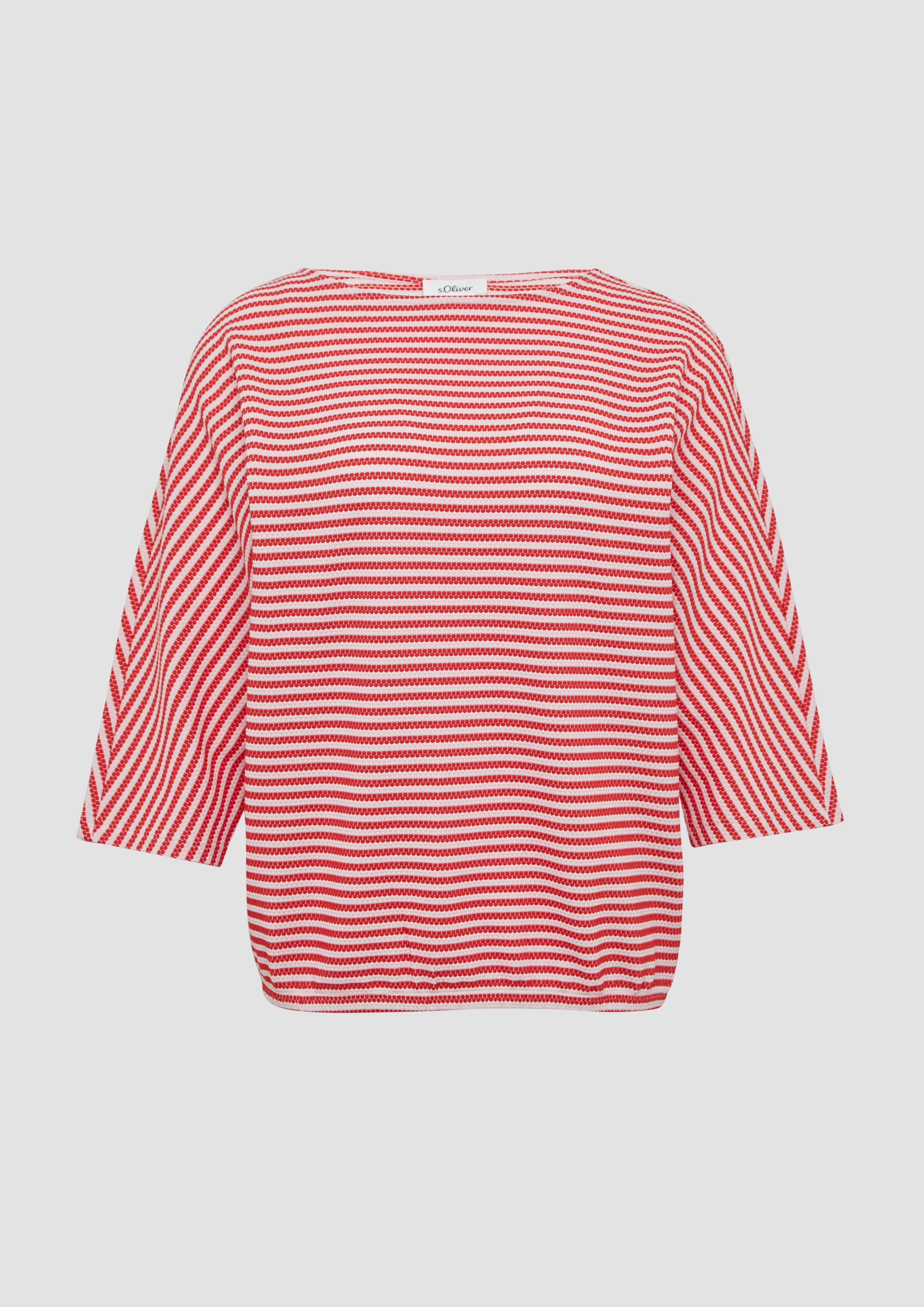 s.Oliver - Gestreiftes T-Shirt im Relaxed Fit mit 3/4-Ärmeln, Damen, pink|rot