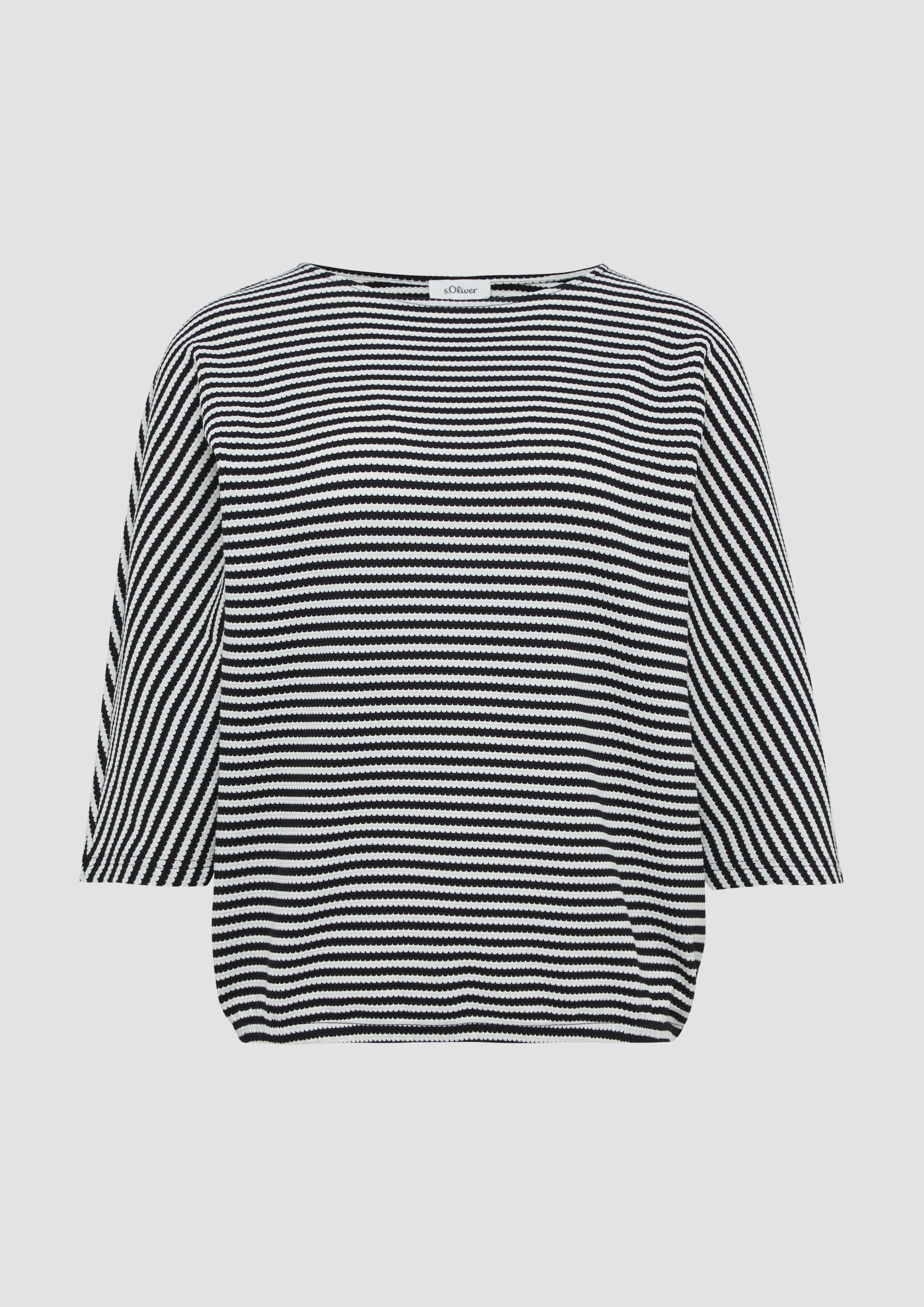 s.Oliver - Gestreiftes T-Shirt im Relaxed Fit mit 3/4-Ärmeln, Damen, schwarz