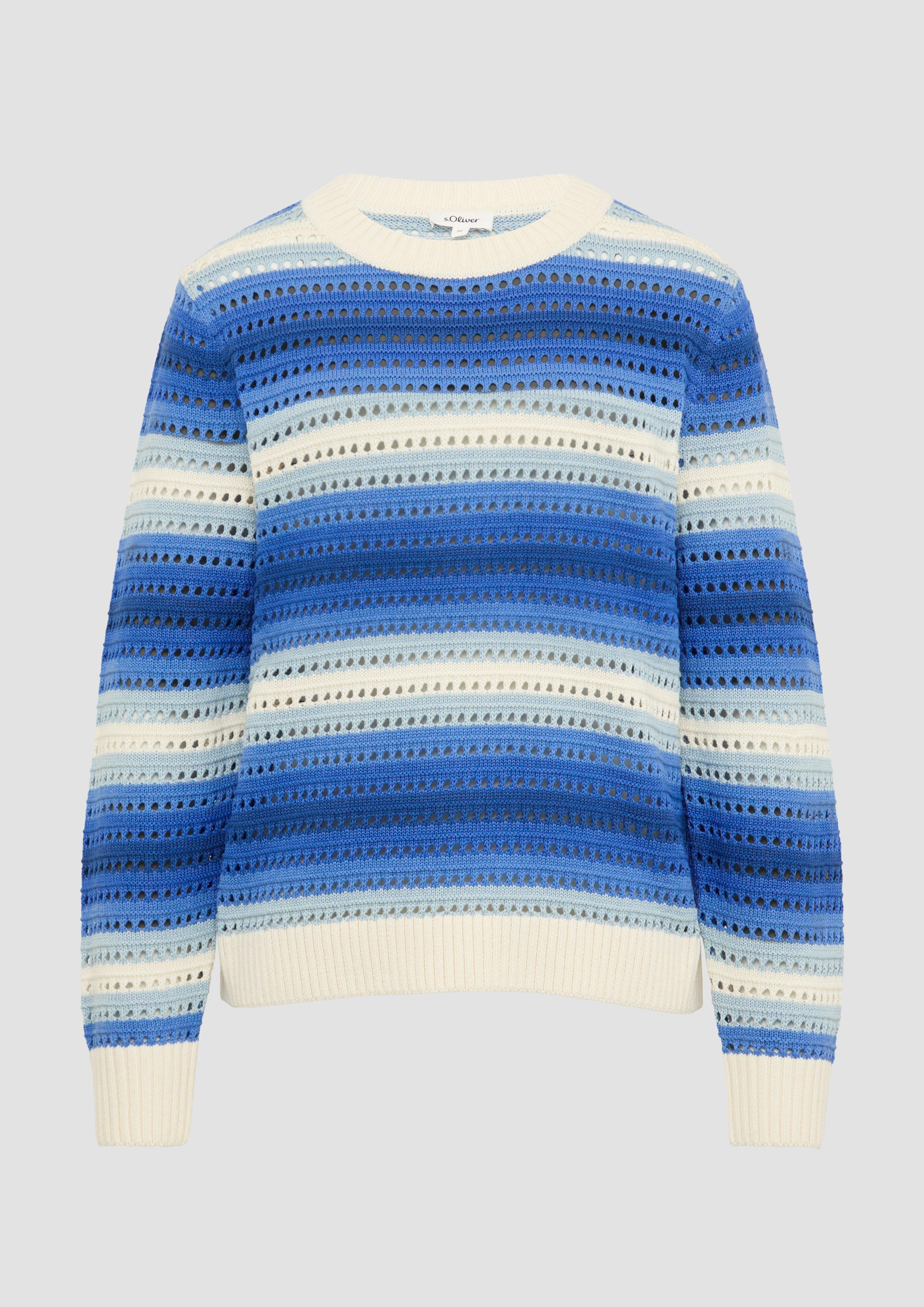 s.Oliver - Ajour-Pullover aus Baumwollmix, Damen, blau|mehrfarbig
