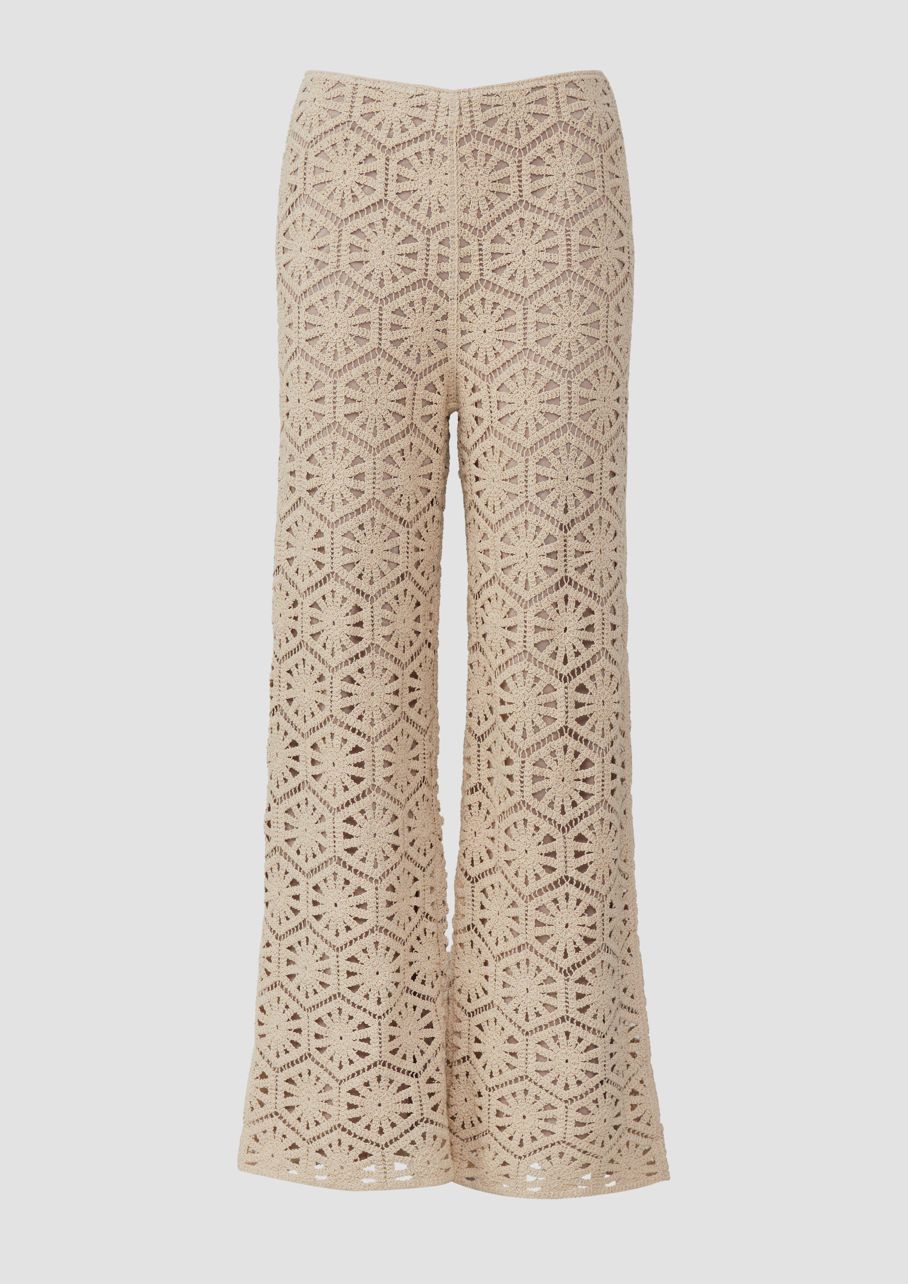 s.Oliver - Wide-Leg-Hose aus Häkelspitze mit Jerseyfutter, Damen, Beige