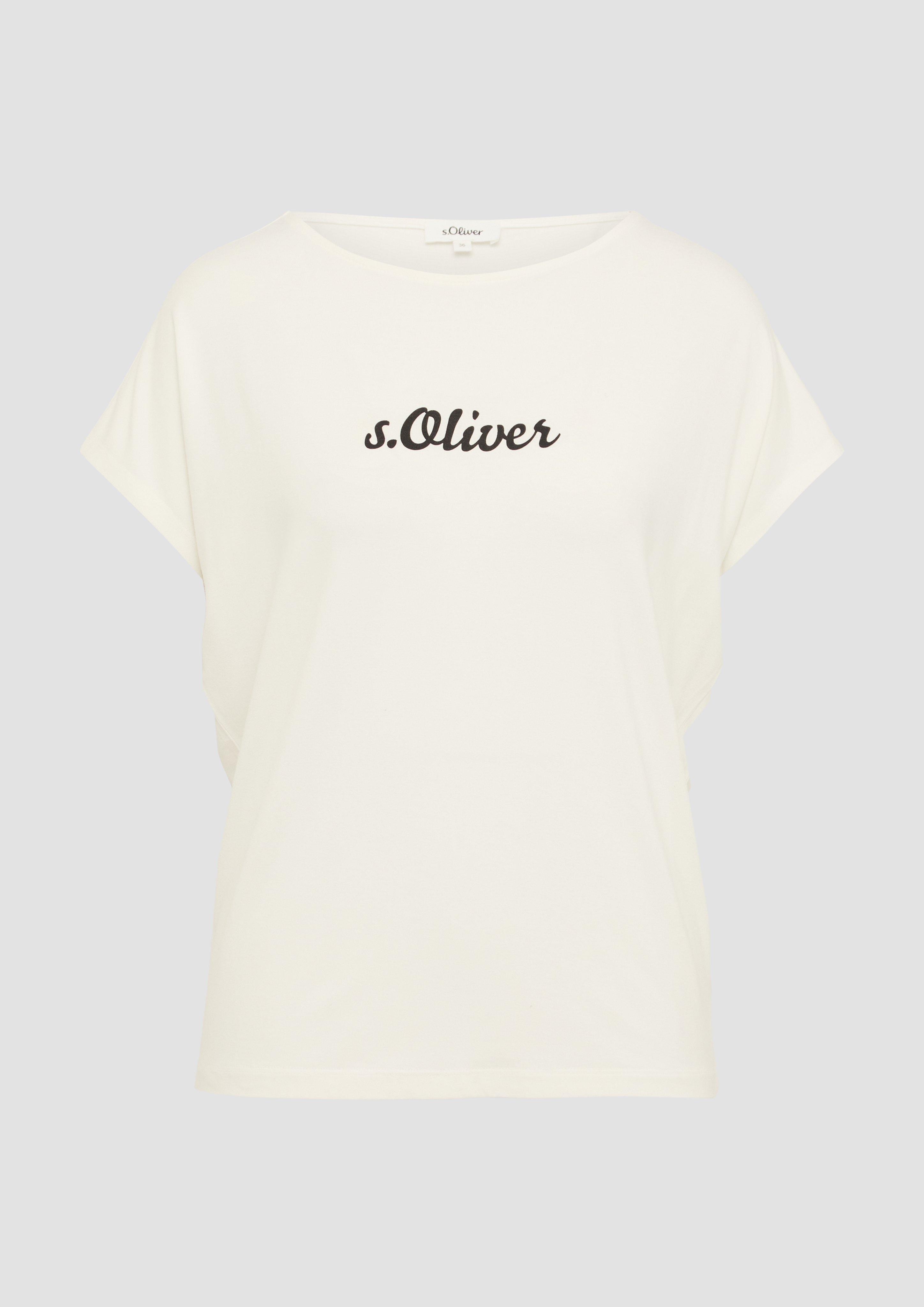 s.Oliver - Fließendes Jersey-Shirt mit Artwork und überschnittenen Schultern, Damen, creme