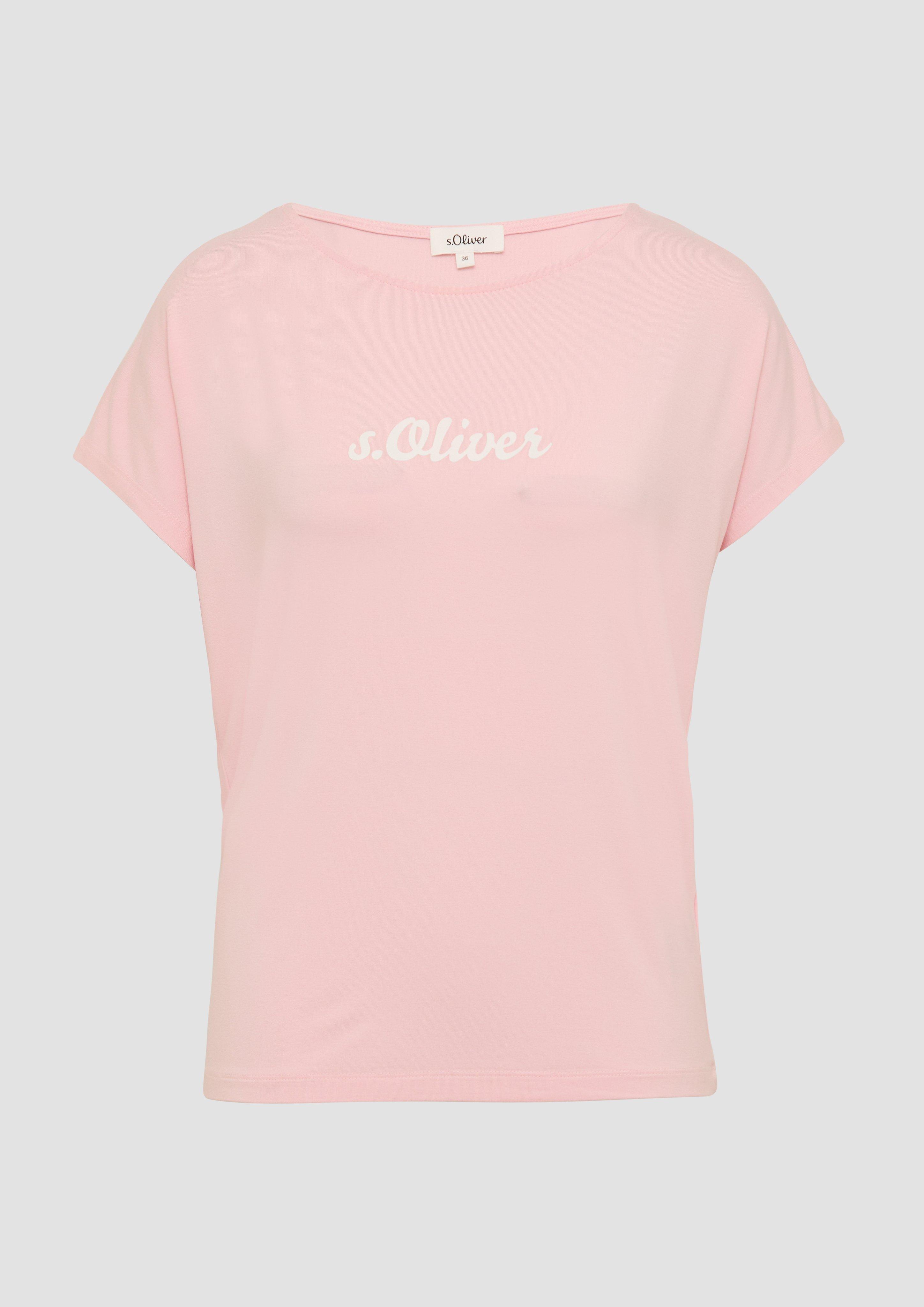 s.Oliver - Fließendes Jersey-Shirt mit Artwork und überschnittenen Schultern, Damen, Rosa