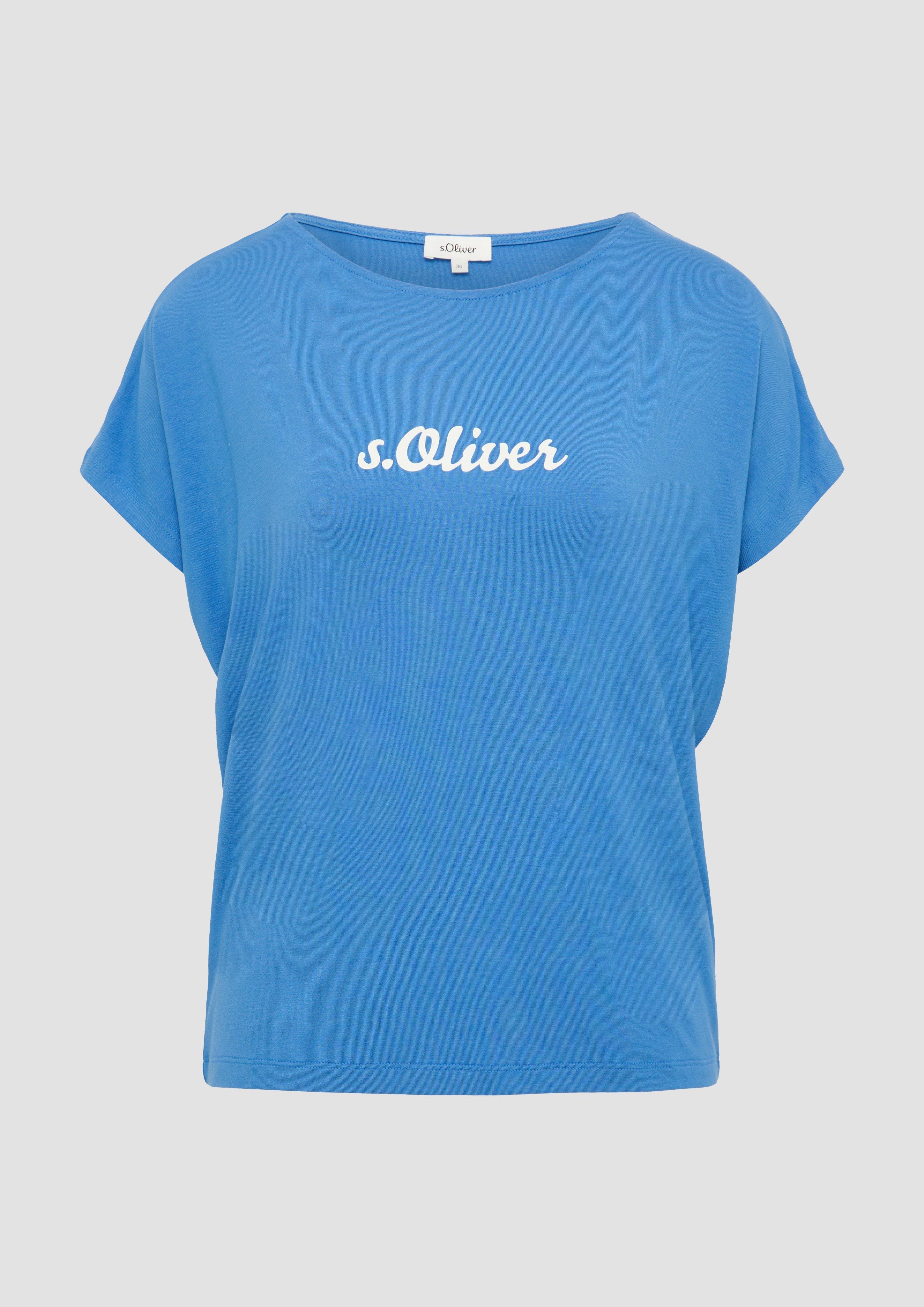 s.Oliver - Fließendes Jersey-Shirt mit Artwork und überschnittenen Schultern, Damen, blau