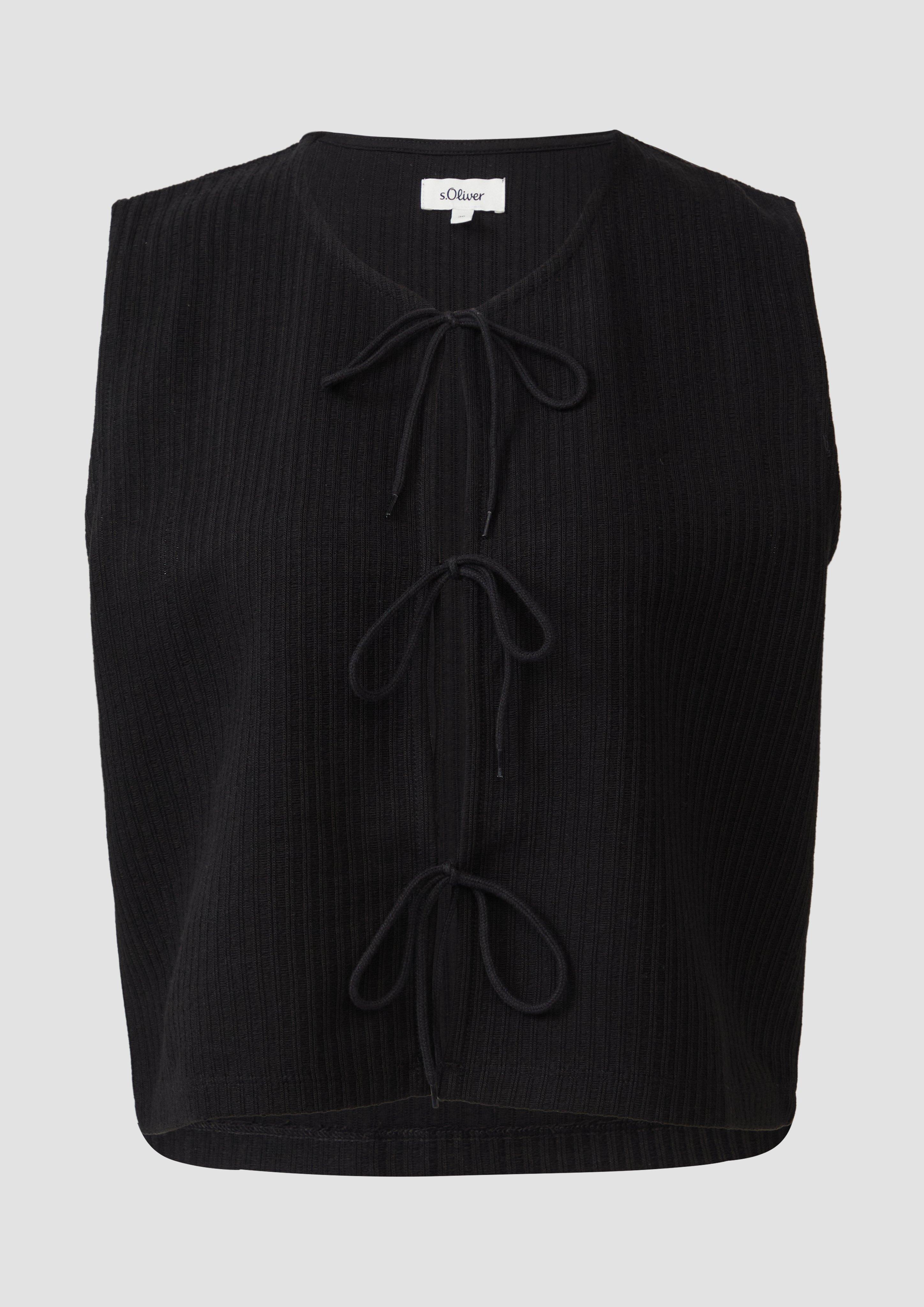 s.Oliver - Gerippte Strickweste mit Schleifenverschlüssen, Damen, schwarz