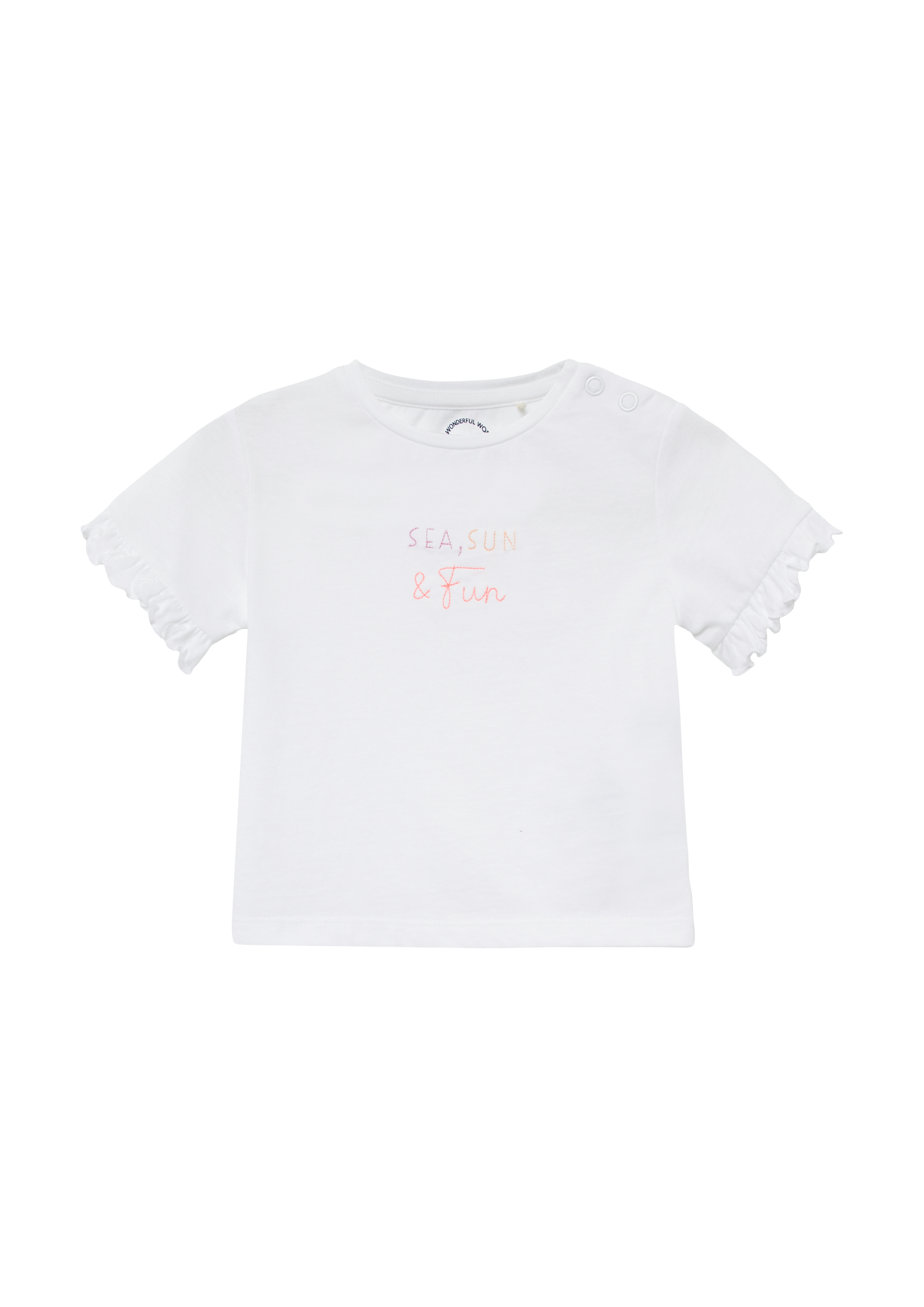 s.Oliver - Baumwoll-T-Shirt mit Stickerei und Volantärmeln, Babys, weiß