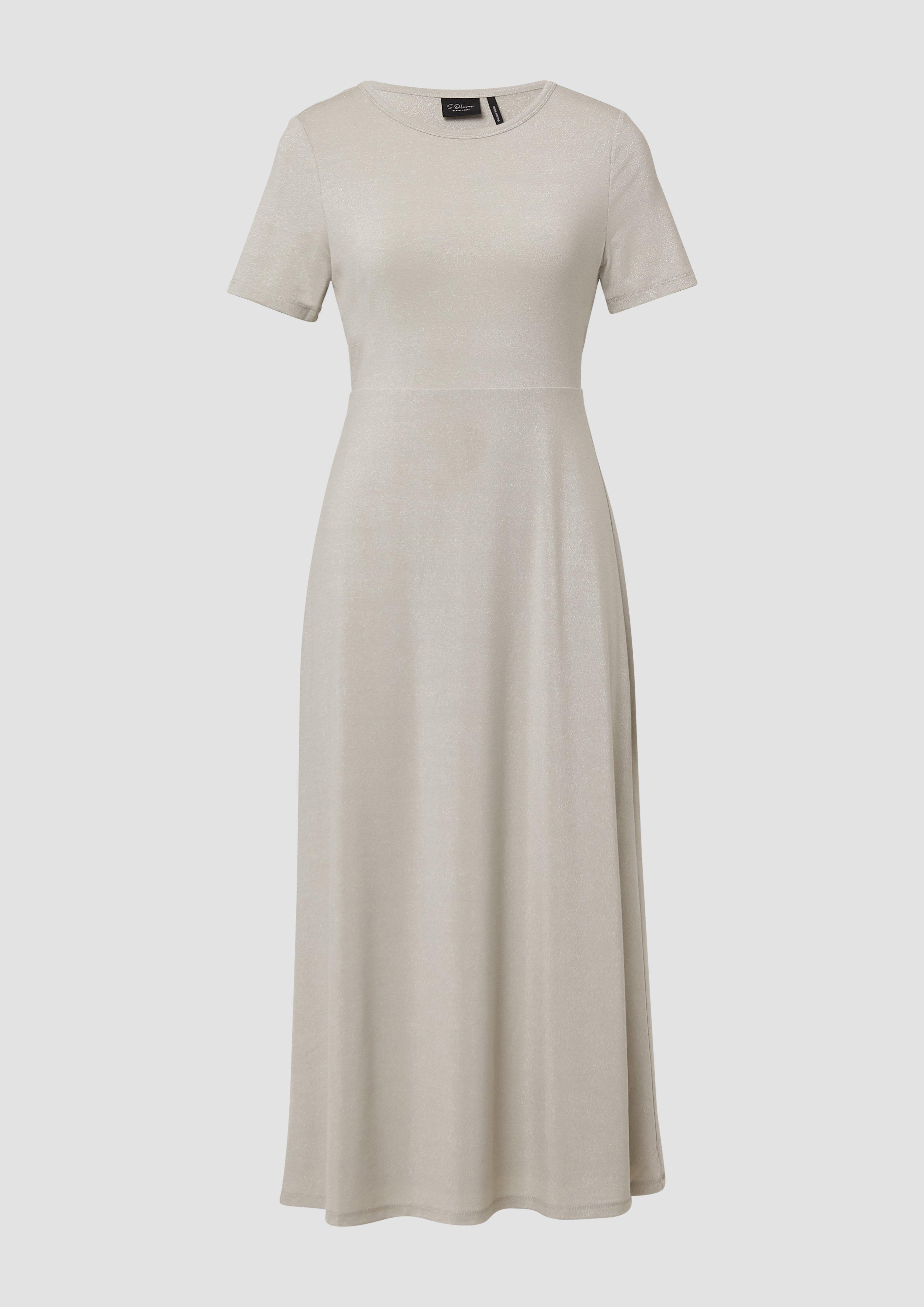 s.Oliver - Tailliertes Midikleid aus Viskosemix aus Glitzergarn, Damen, Beige