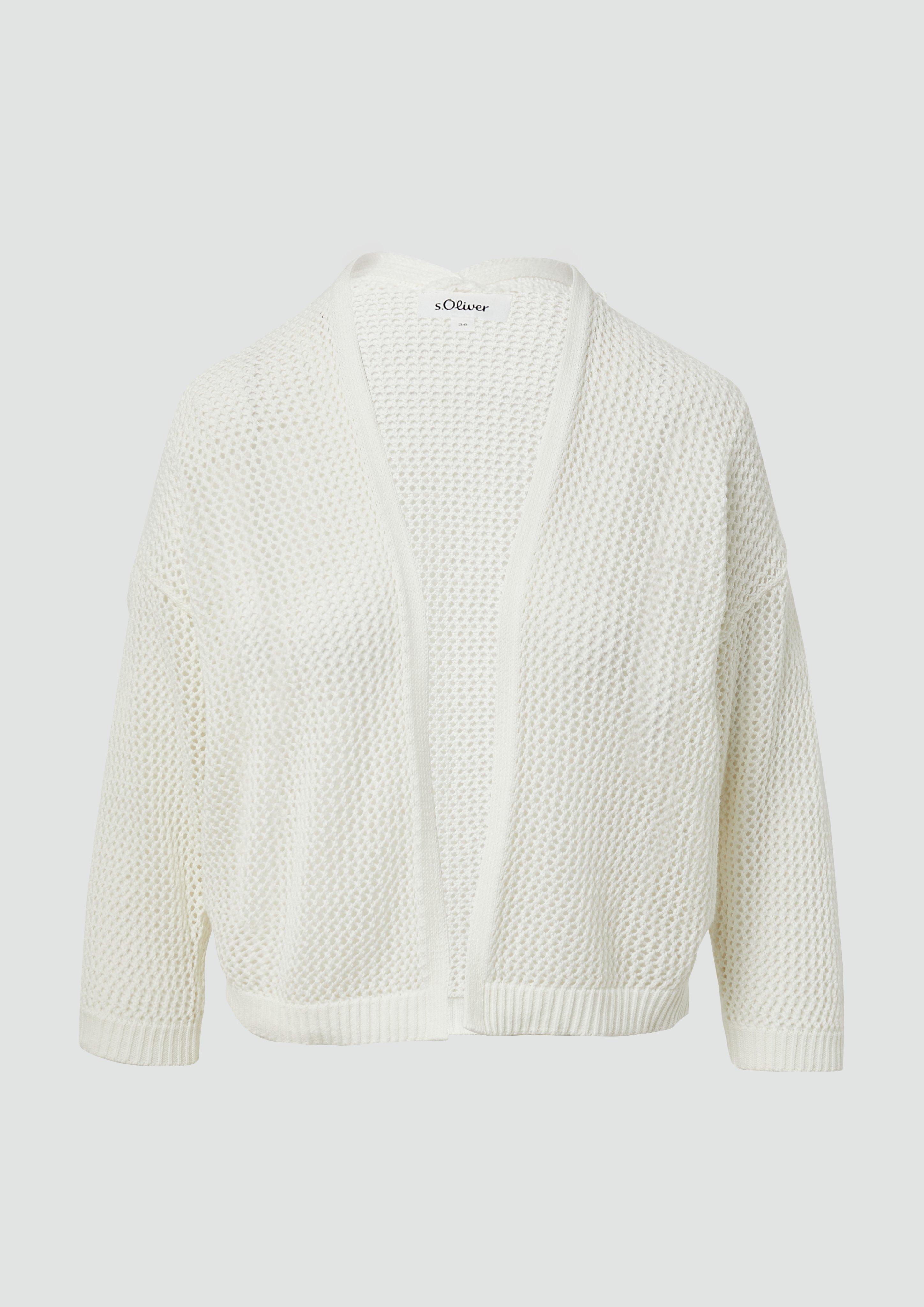 s.Oliver - Ajour-Strickjacke mit 3/4-Arm, Damen, creme