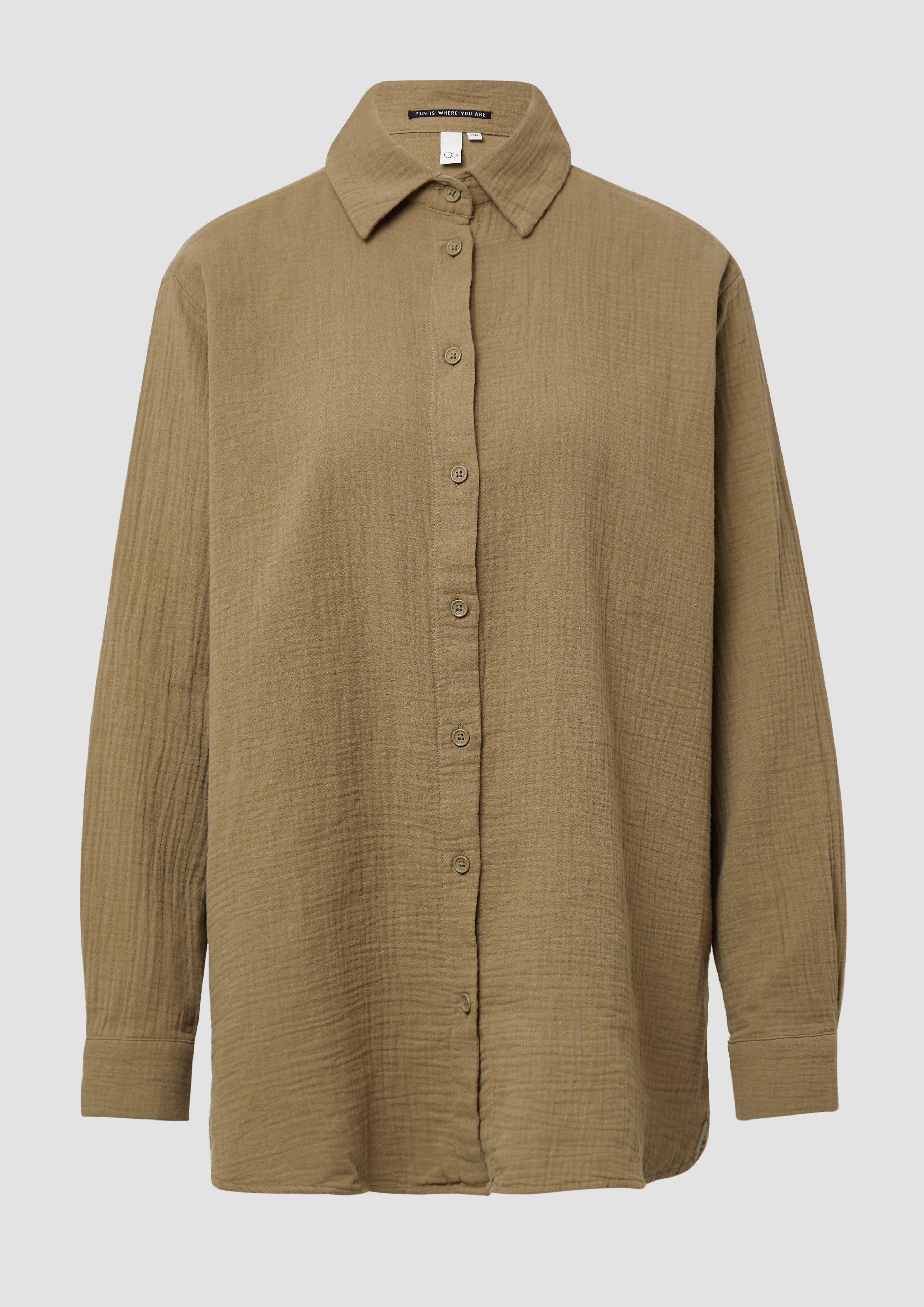 QS - Hemdbluse aus Musselin im Oversize-Schnitt, Damen, Grün