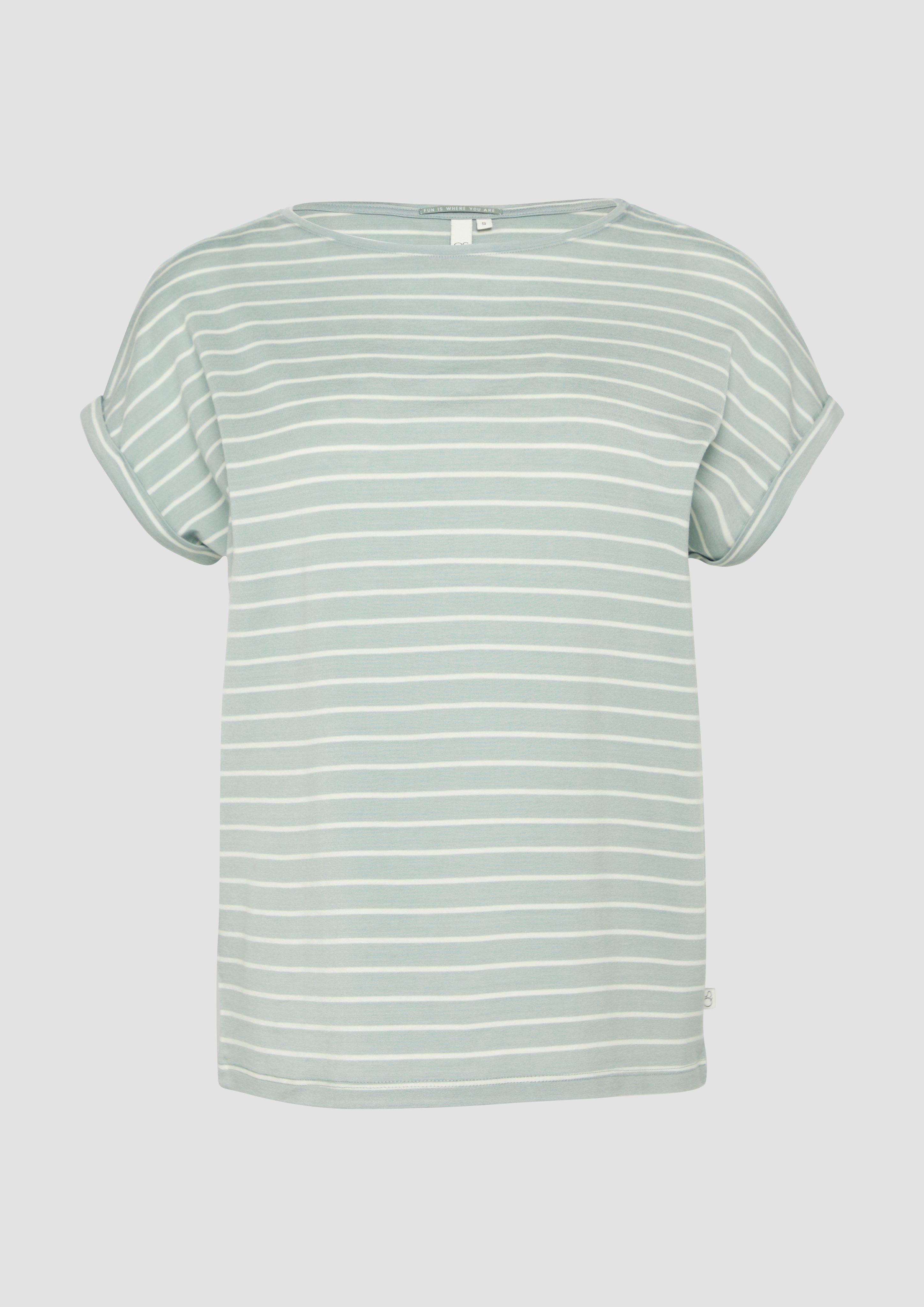 QS - Loose Fit-Shirt im Lyocellmix, Damen, grün|creme