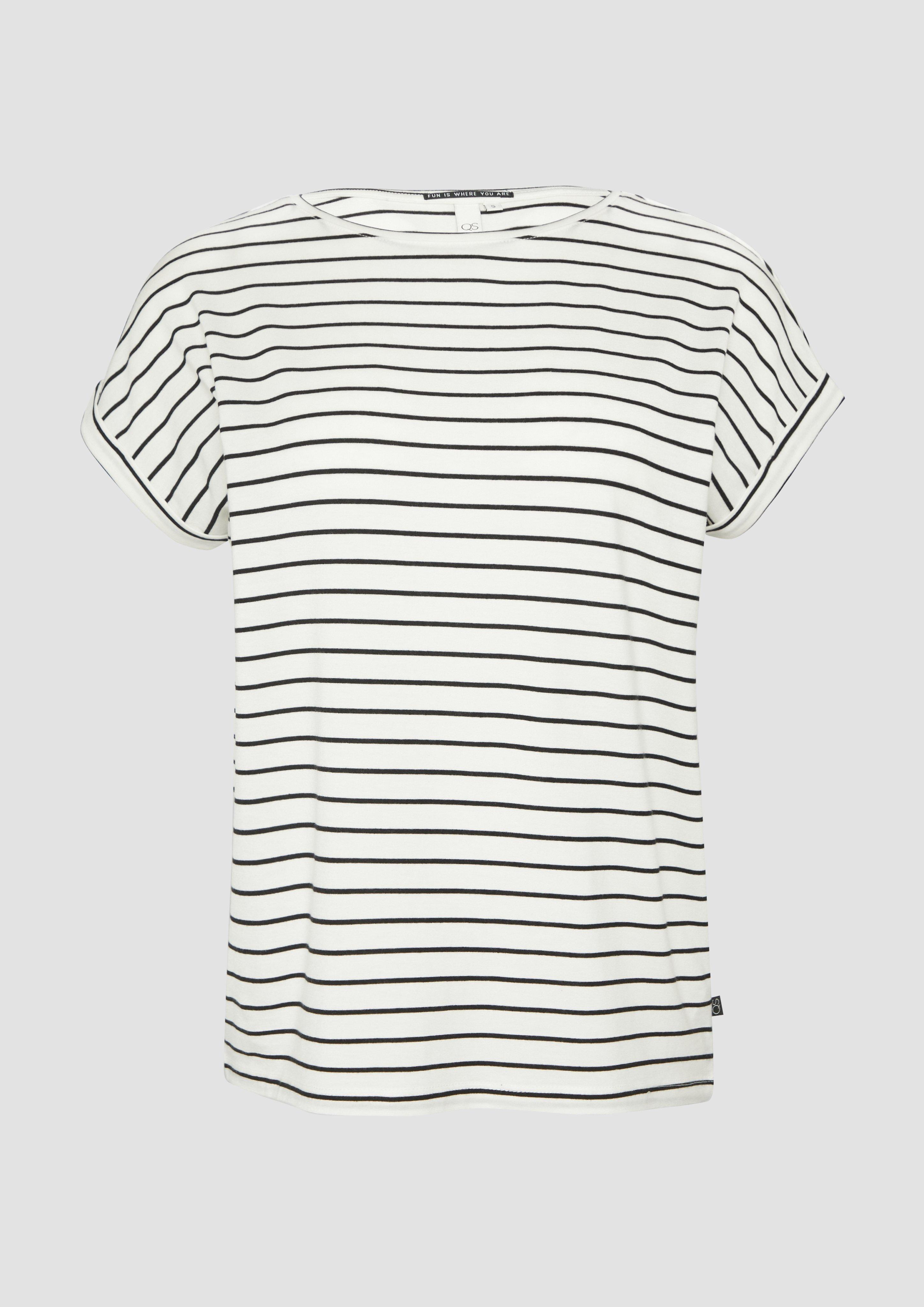 QS - Loose Fit-Shirt im Lyocellmix, Damen, schwarz|weiß