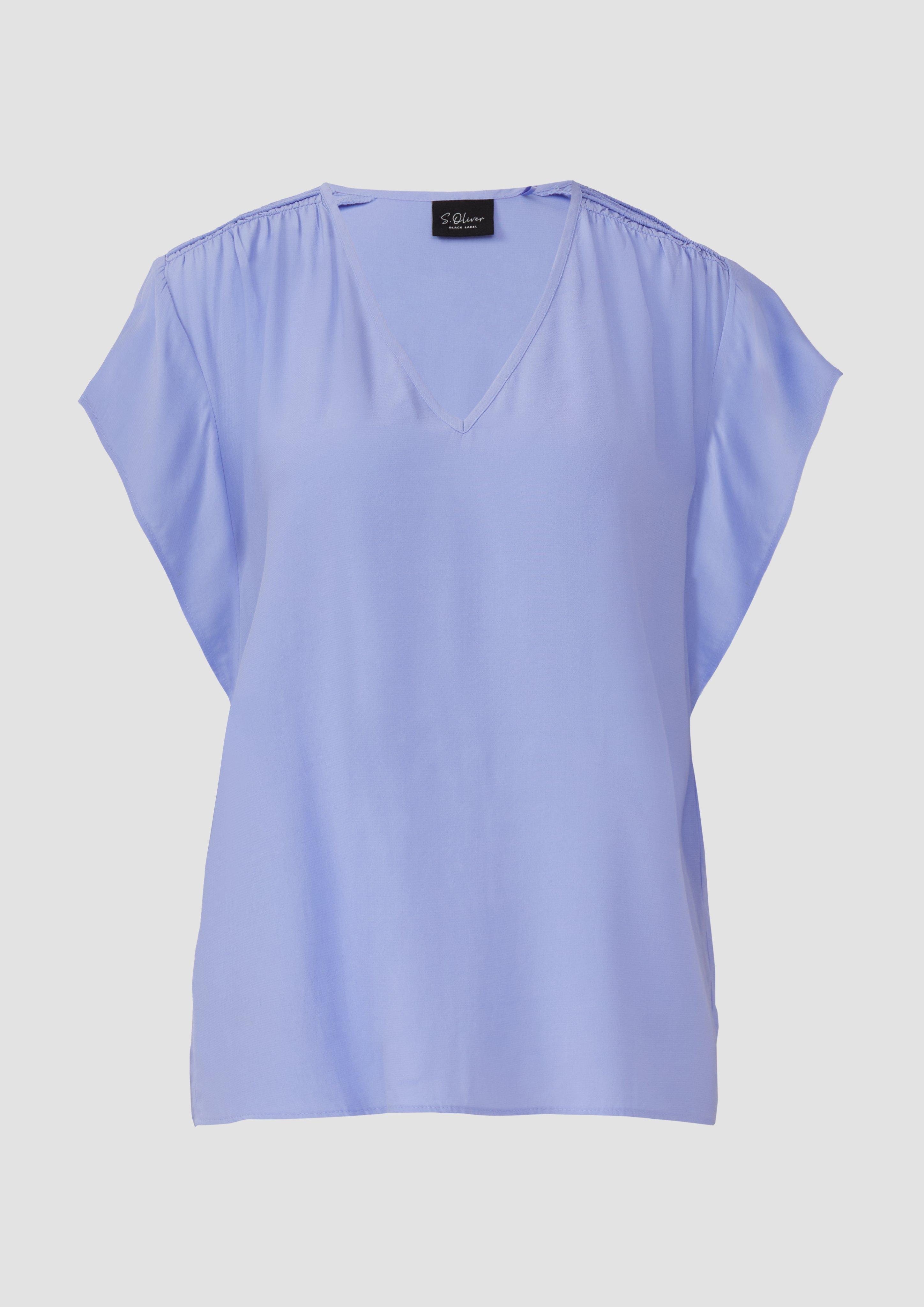 s.Oliver - Fließende Viskosebluse mit Smok-Effekt und Volantärmeln, Damen, blau
