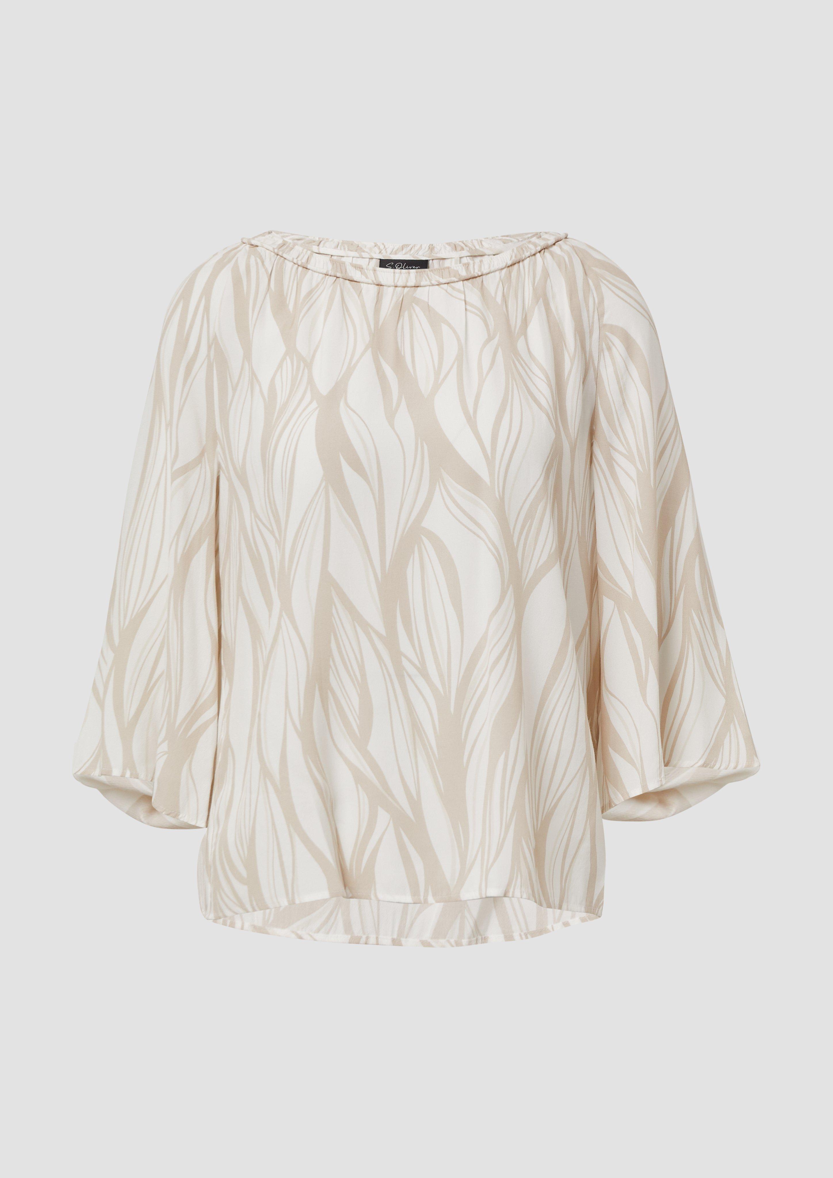 s.Oliver - Viskosebluse mit weiten 3/4-Ärmeln und Kragen-Detail, Damen, Beige