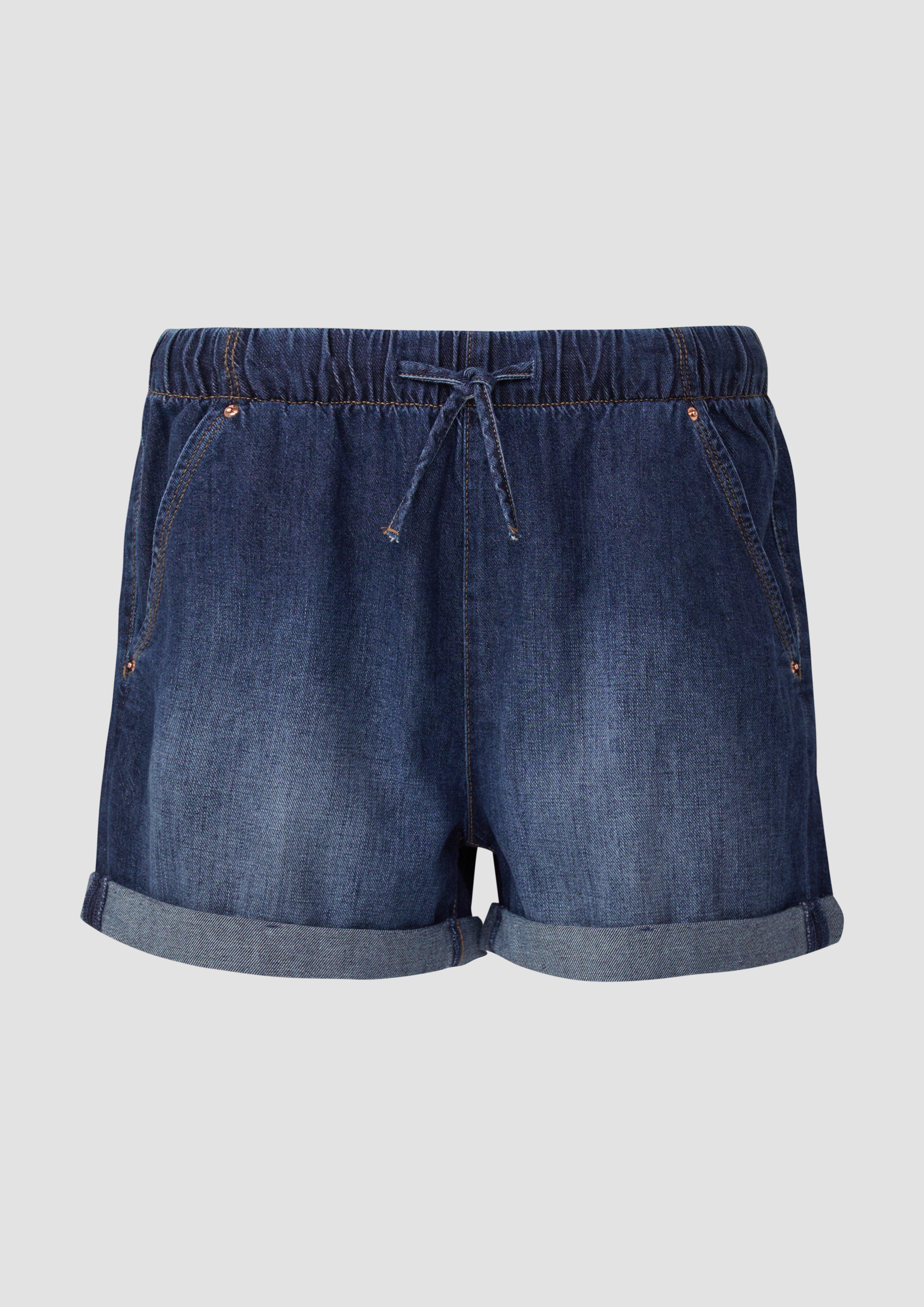 QS - Jeans-Shorts / Comfort Fit / Mid Rise / Elastikbund, Damen, blau