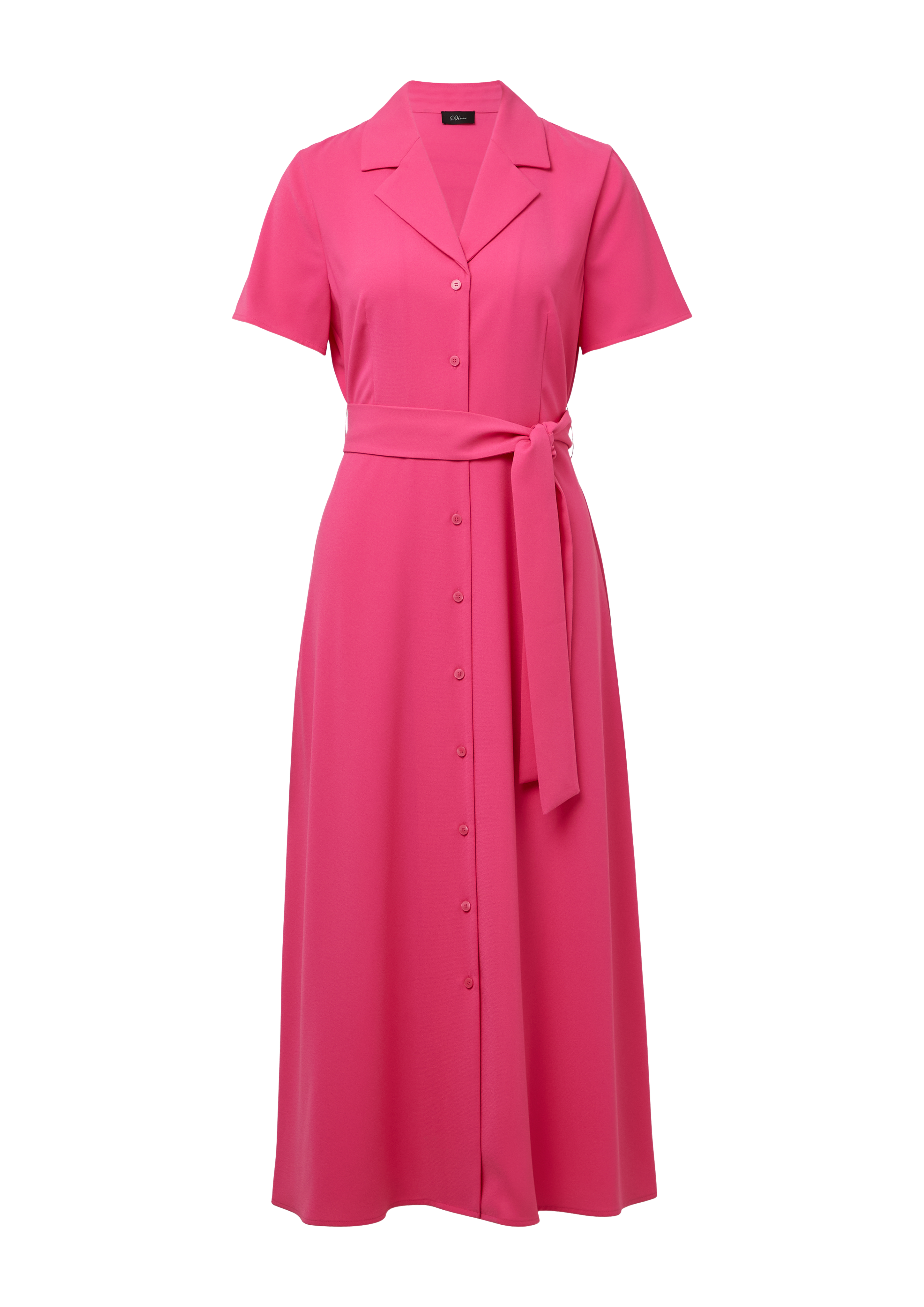 Figurbetontes Midikleid mit Bindegürtel und Reverskragen