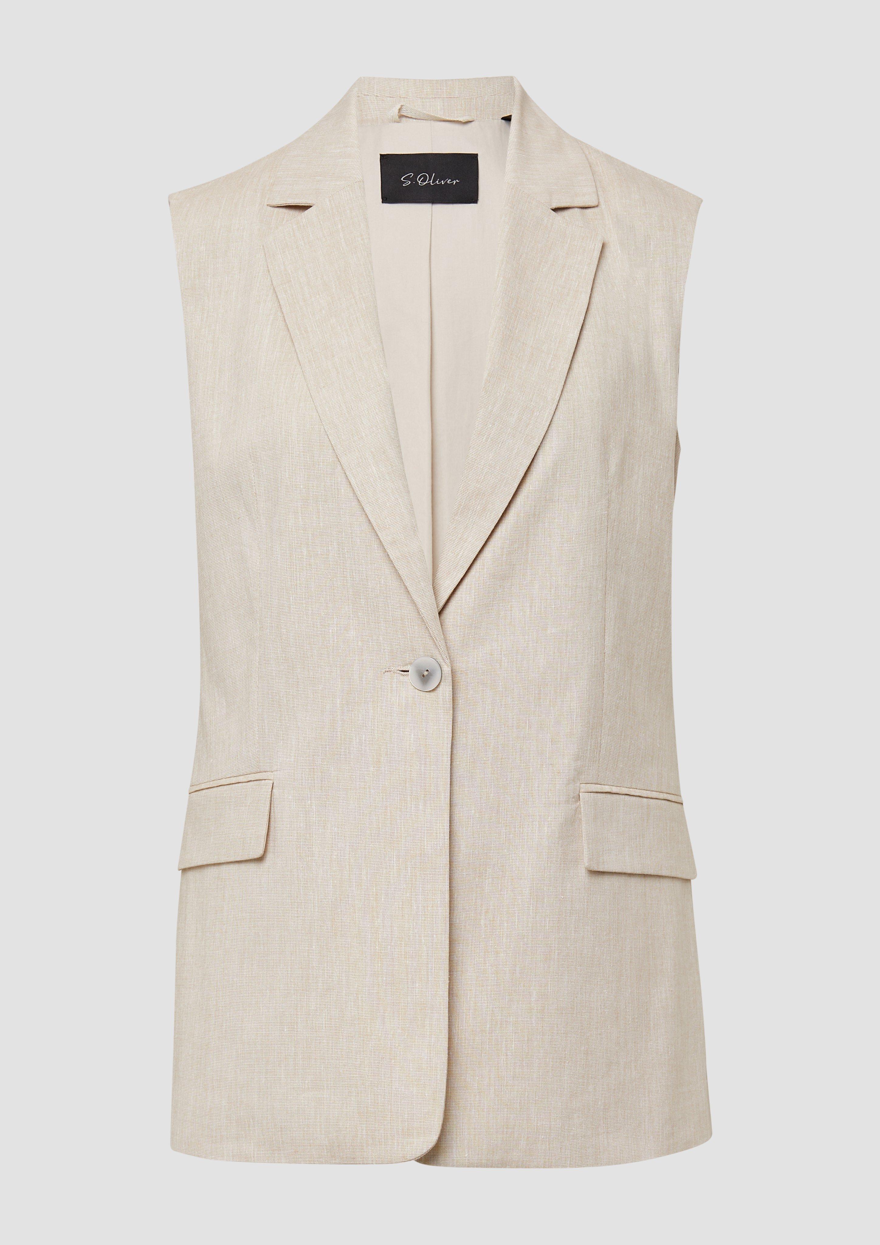 s.Oliver - Lange Weste im Relaxed Fit aus Leinenmix, Damen, Beige