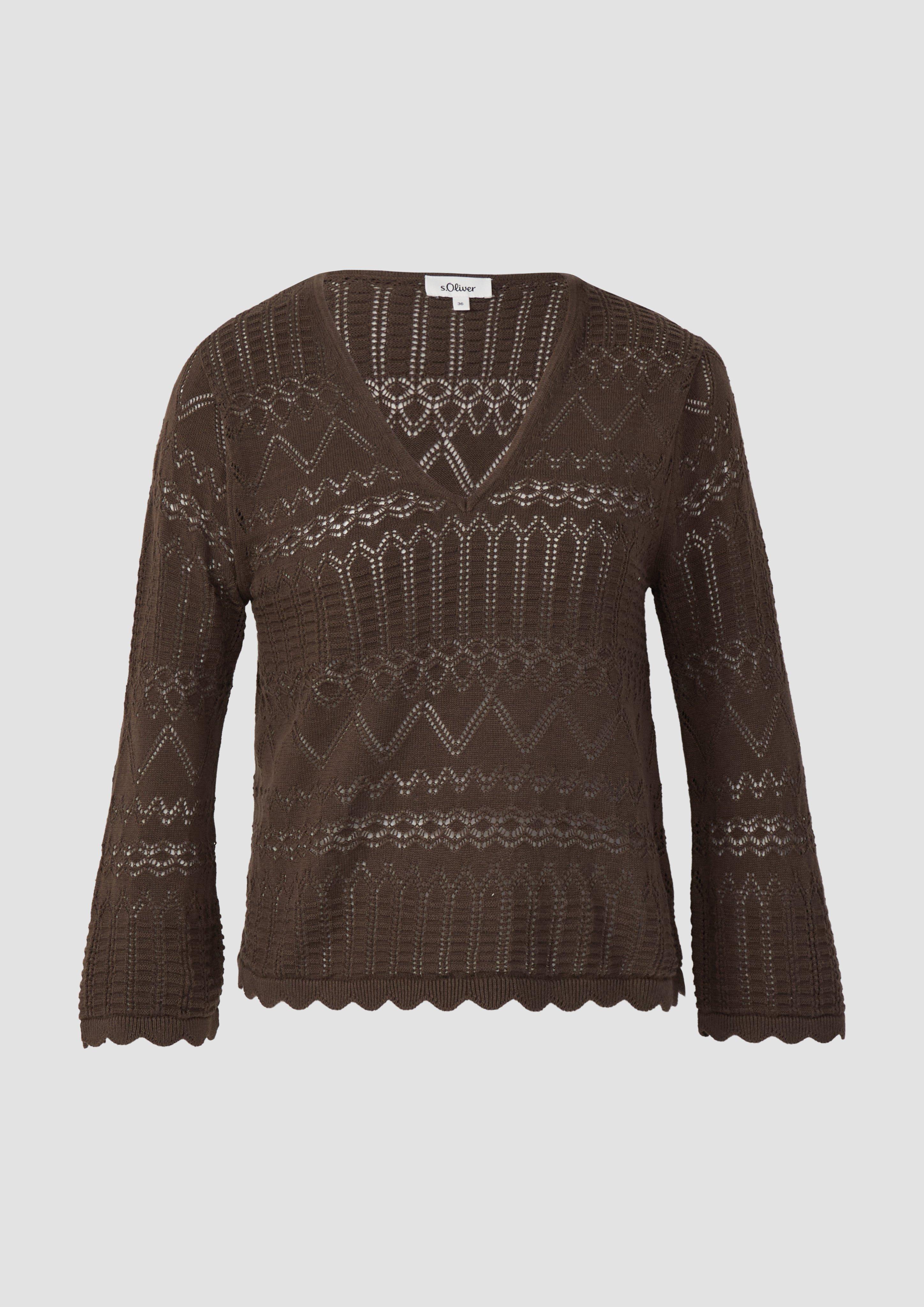 s.Oliver - Ajour-Strickpullover mit 3/4-Ärmeln, Damen, braun
