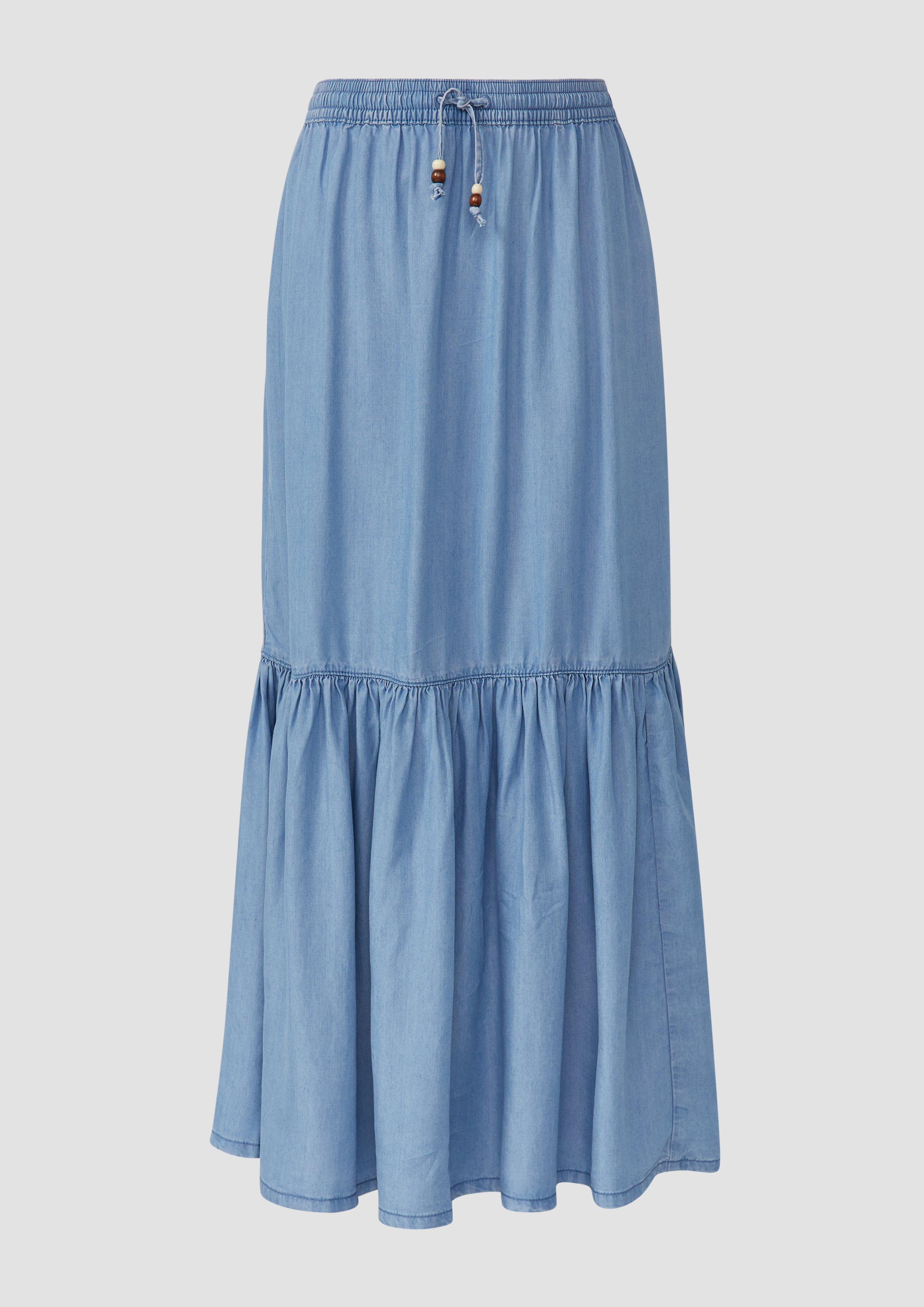 s.Oliver - Fließender Maxirock aus Denim, Damen, blau