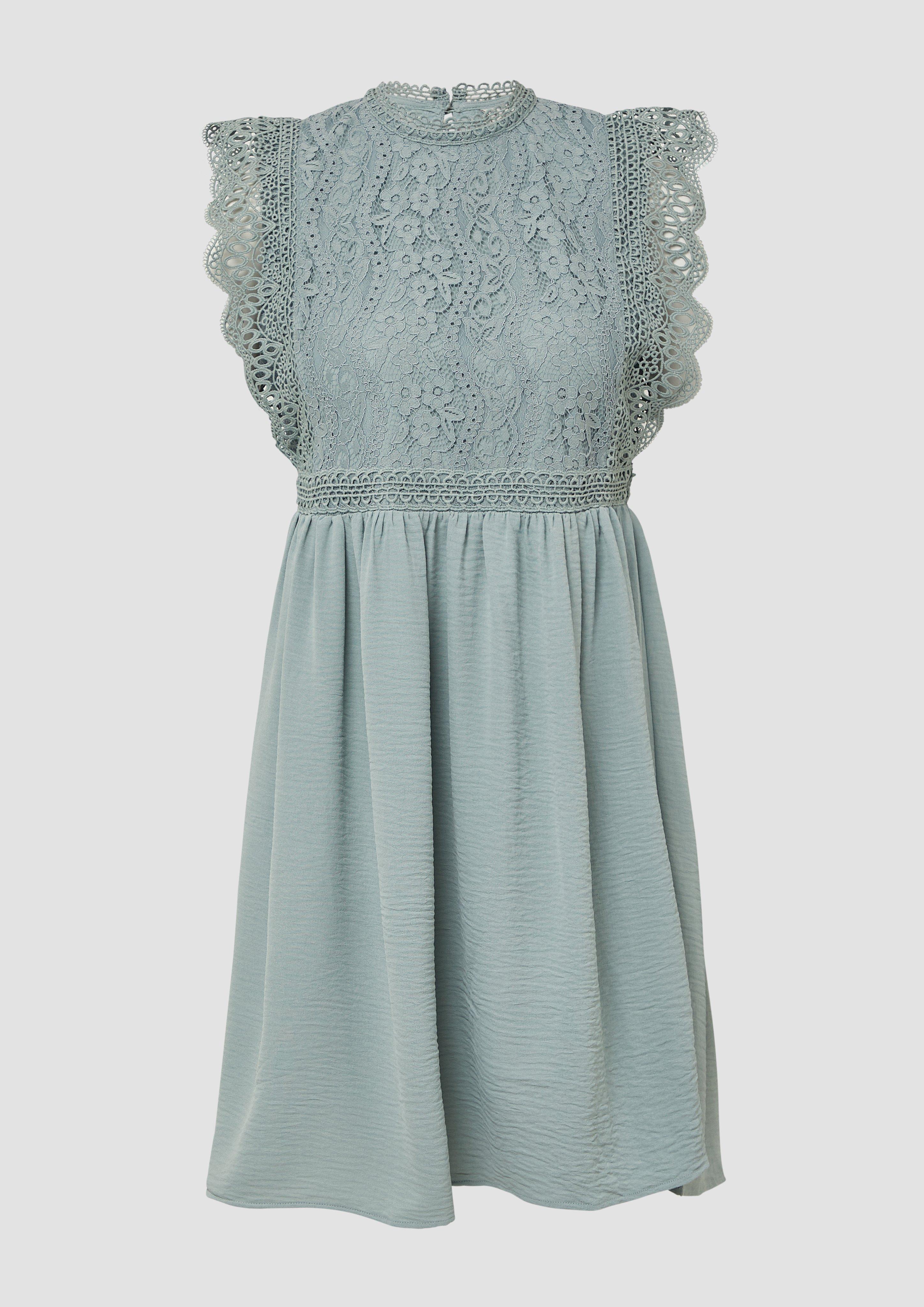 QS - Kurzes Kleid mit Spitzenoberteil, Damen, grün