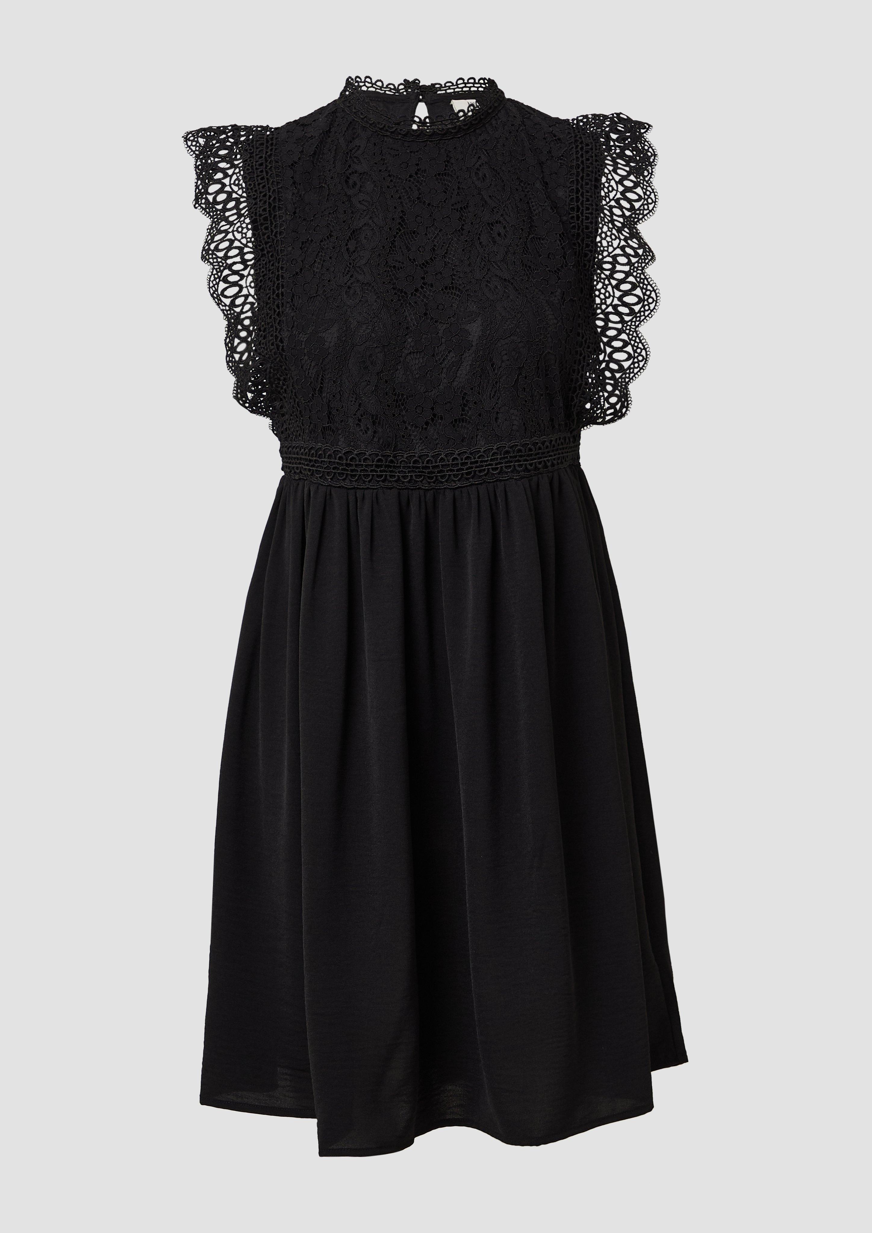 QS - Kurzes Kleid mit Spitzenoberteil, Damen, schwarz